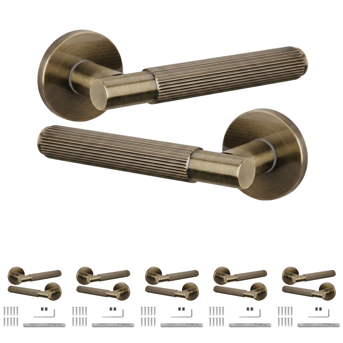 Hera Antique Brass Door Lever Handles - Pack of 6 Pairs