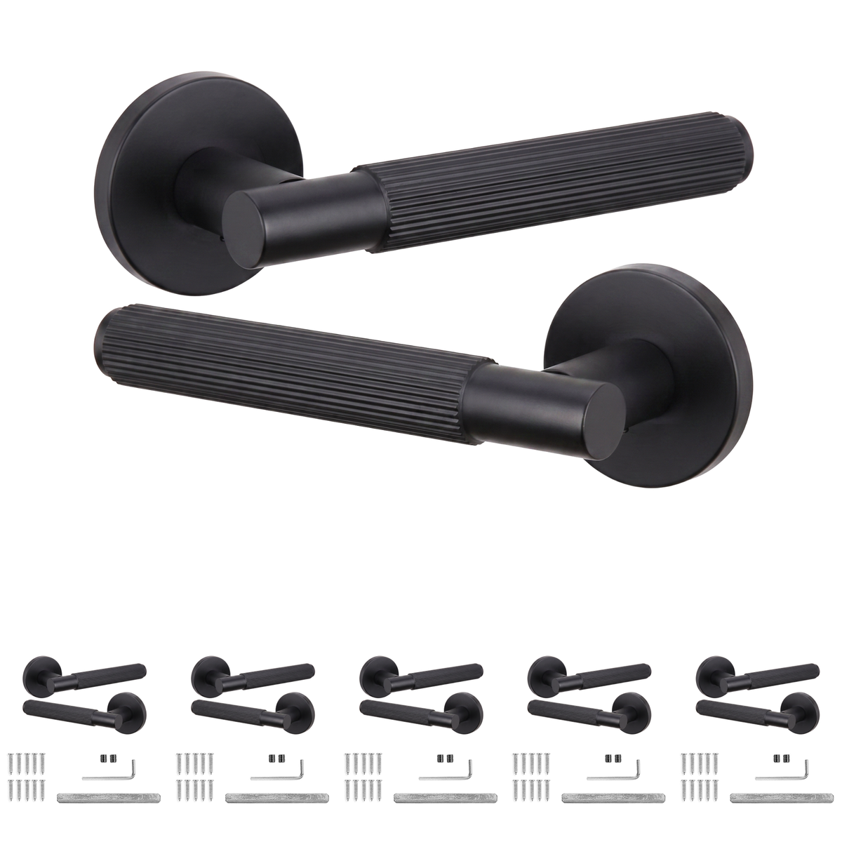 Hera Matt Black Door Lever Handles - Pack of 6 Pairs