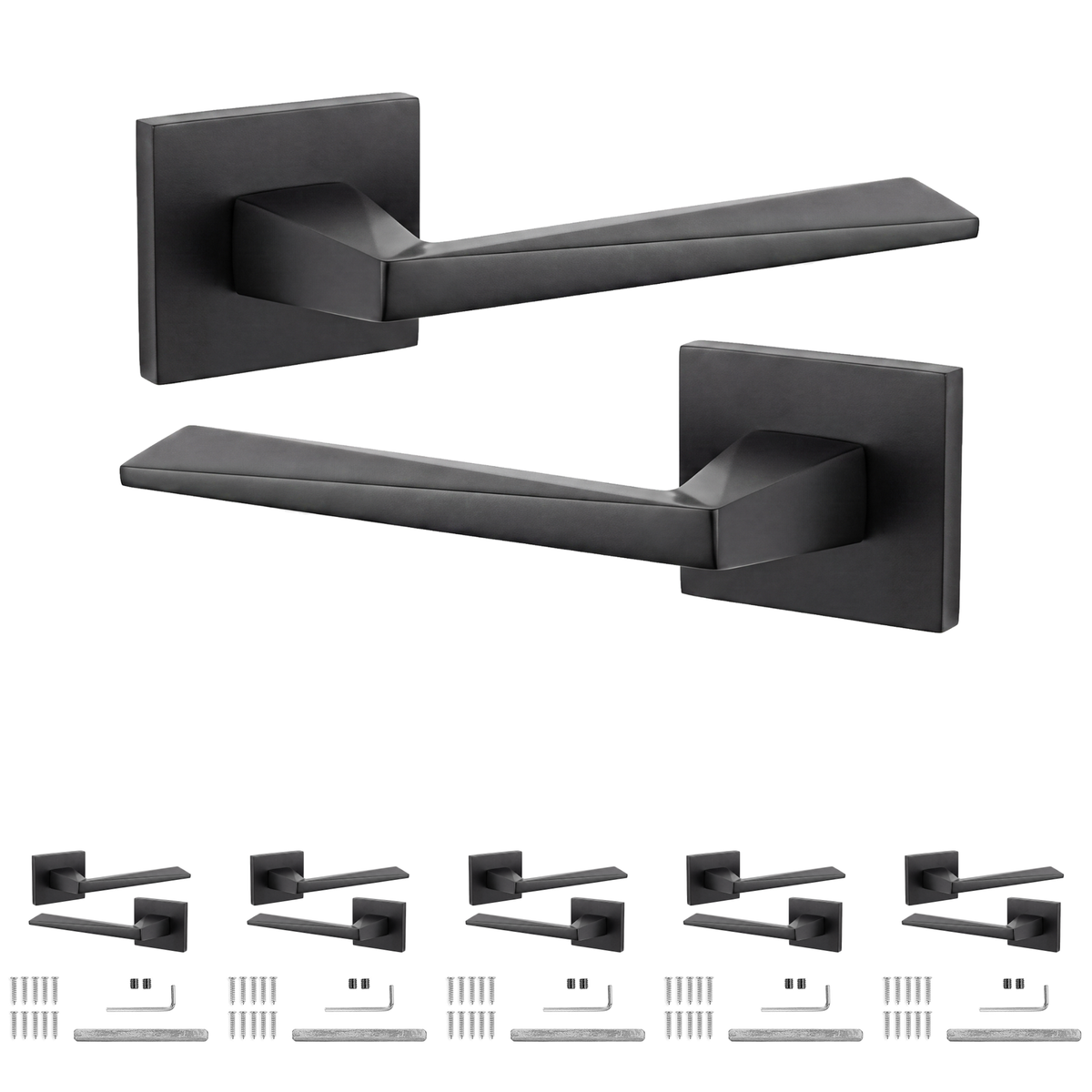 Leda Matt Black Door Lever Handles - Pack of 6 Pairs