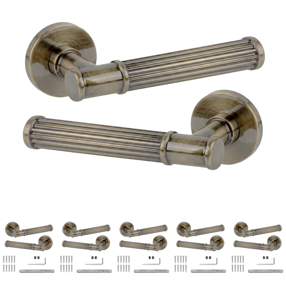 Leto Antique Brass Door Lever Handles - Pack of 6 Pairs