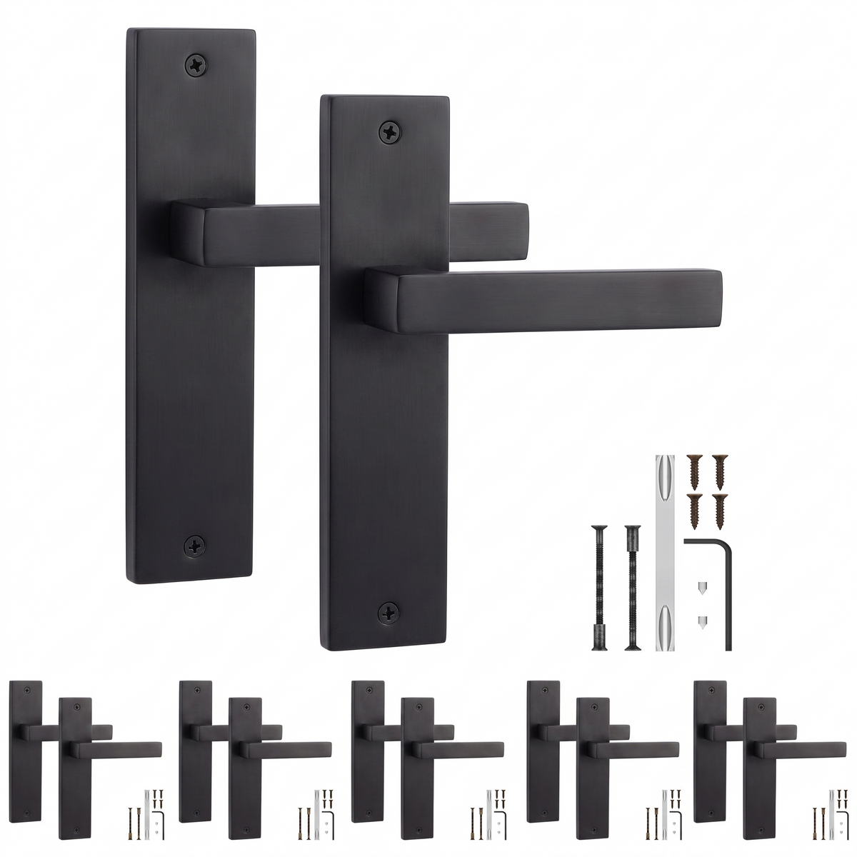 Lumina Matt Black Door Lever Handles on Backplate - Pack of 6 Pairs