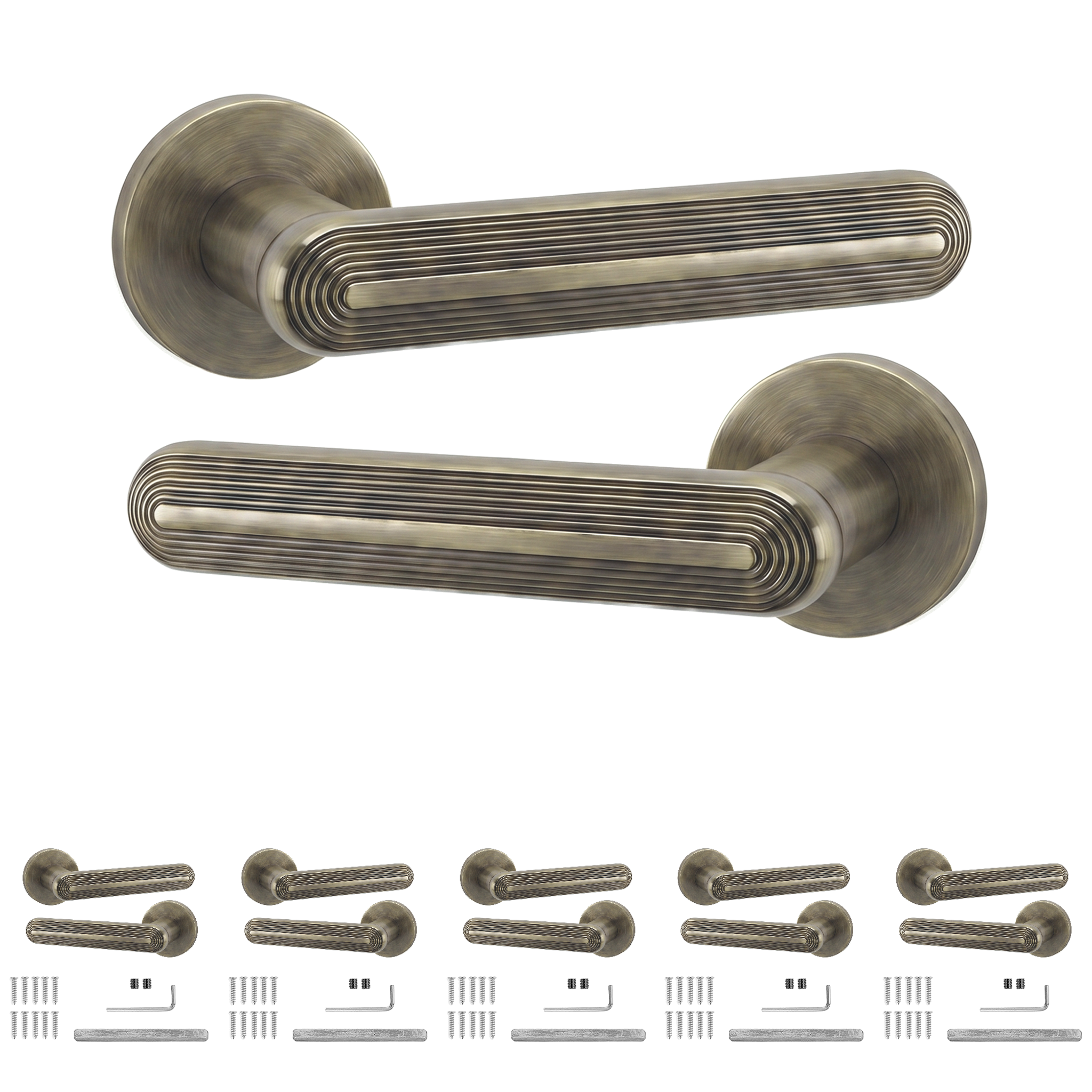 Marin Antique Brass Door Lever Handles - Pack of 6 Pairs
