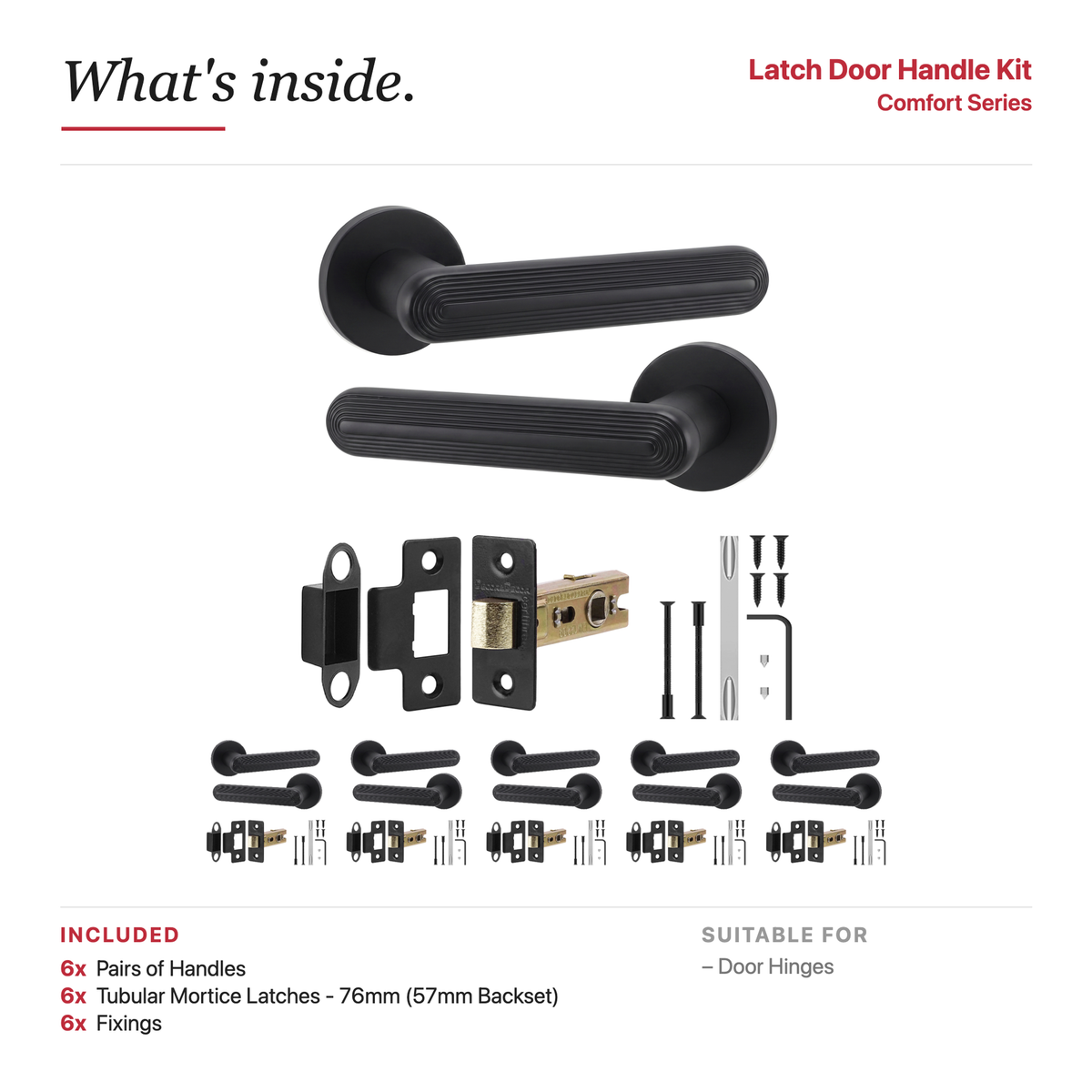Marin Matt Black Passage Door Lever Handles – showing what's included in the box