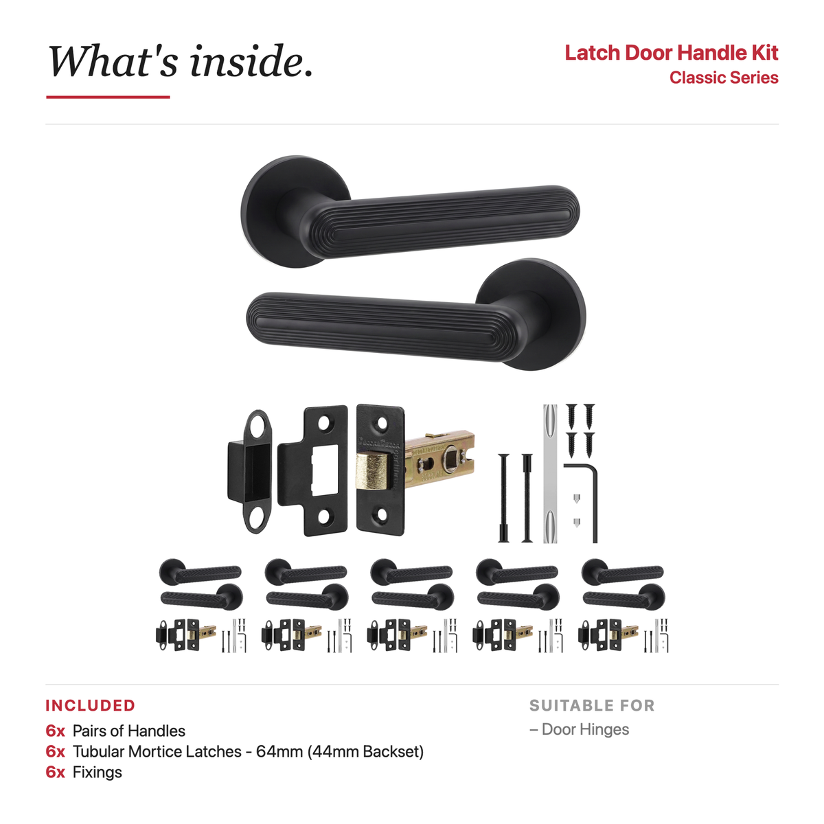 Marin Matt Black Passage Door Lever Handles – showing what's included in the box
