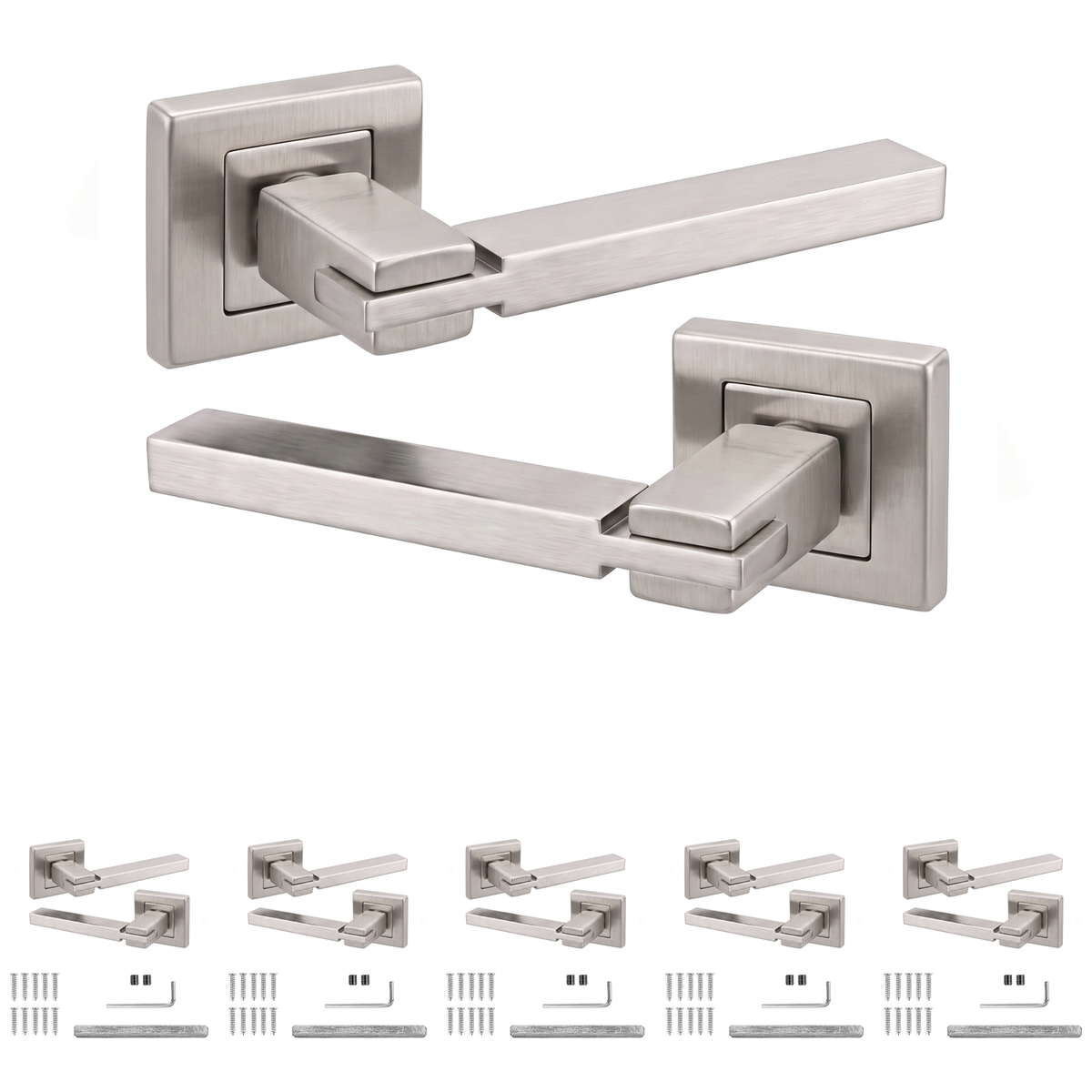 Nexus Satin Nickel Door Lever Handles - Pack of 6 Pairs