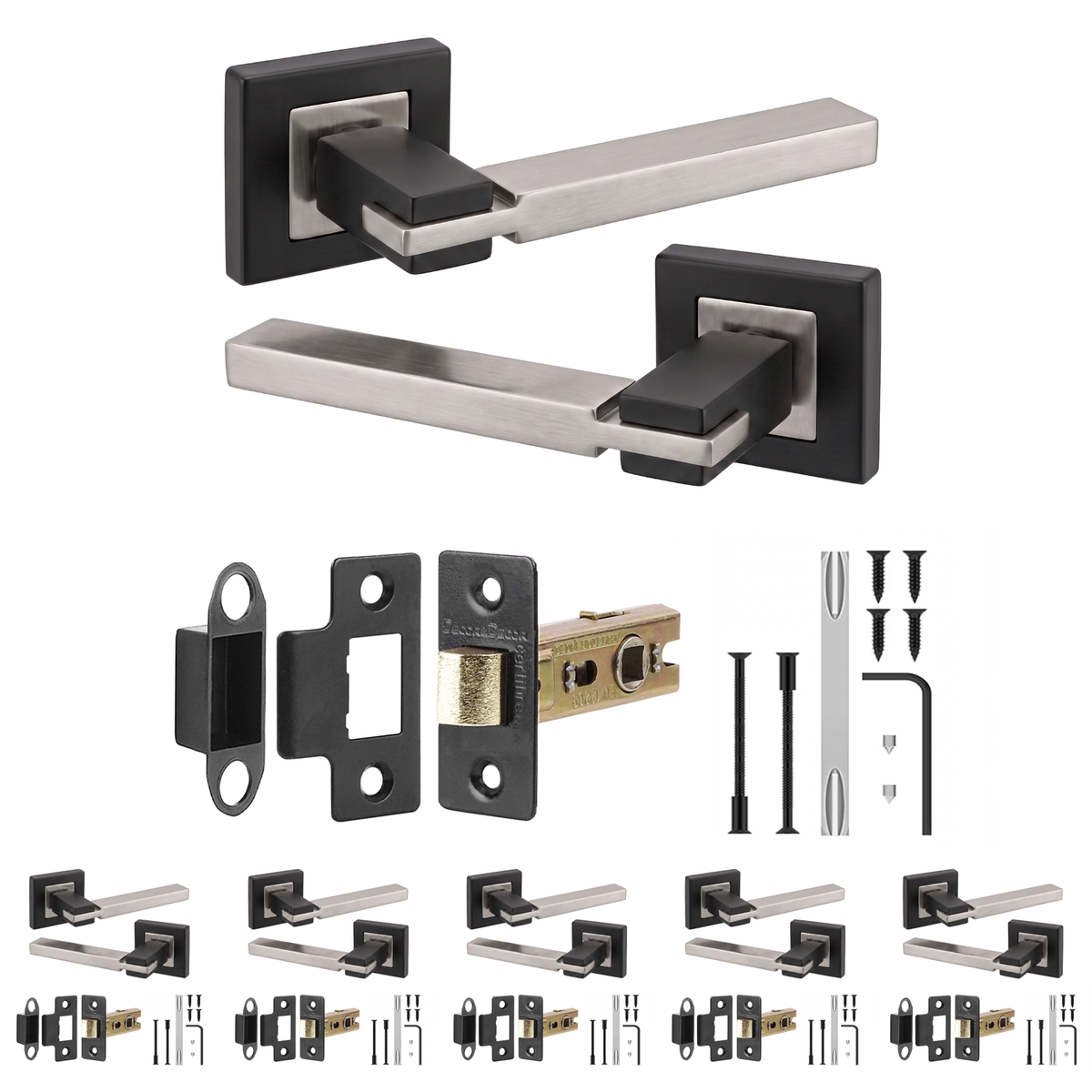 Nexus Duo Finish Passage Door Lever Handles - Latch Kit 76mm - Pack of 6