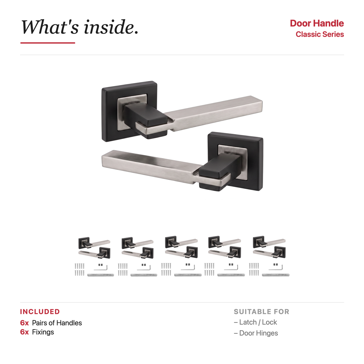 Nexus Duo Finish Door Lever Handles – showing what's included in the box