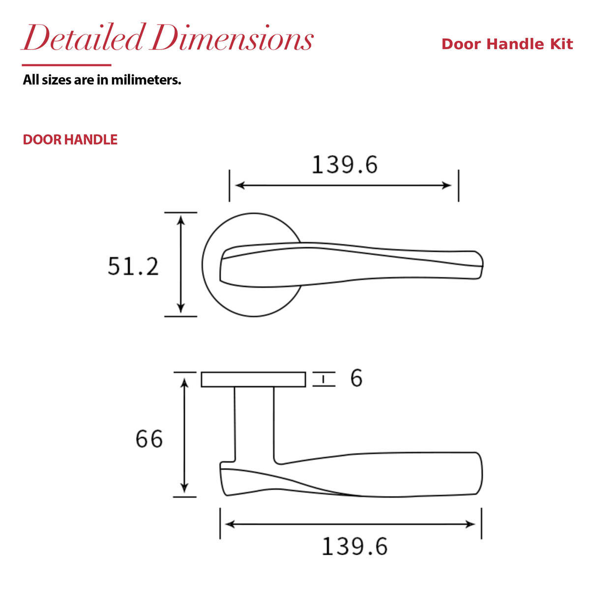 Nanda Antique Brass Door Lever Handles – dimensions and measurements diagram