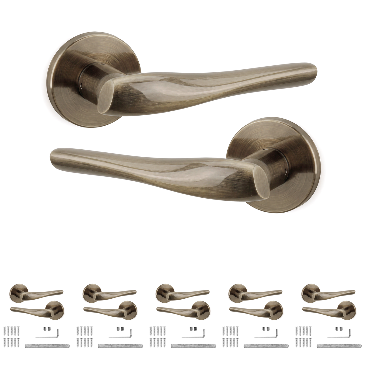 Nanda Antique Brass Door Lever Handles - Pack of 6 Pairs