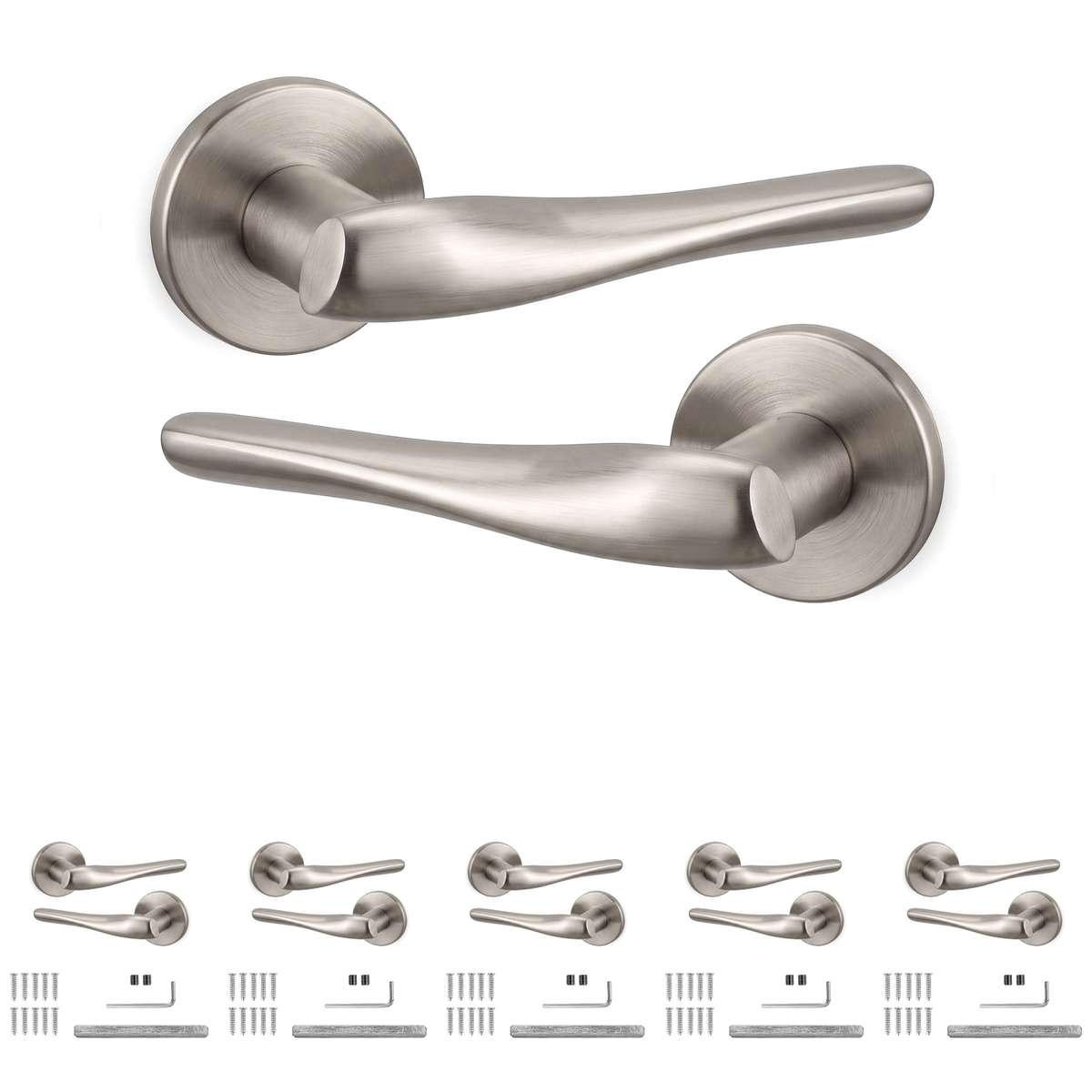 Nanda Satin Nickel Door Lever Handles - Pack of 6 Pairs