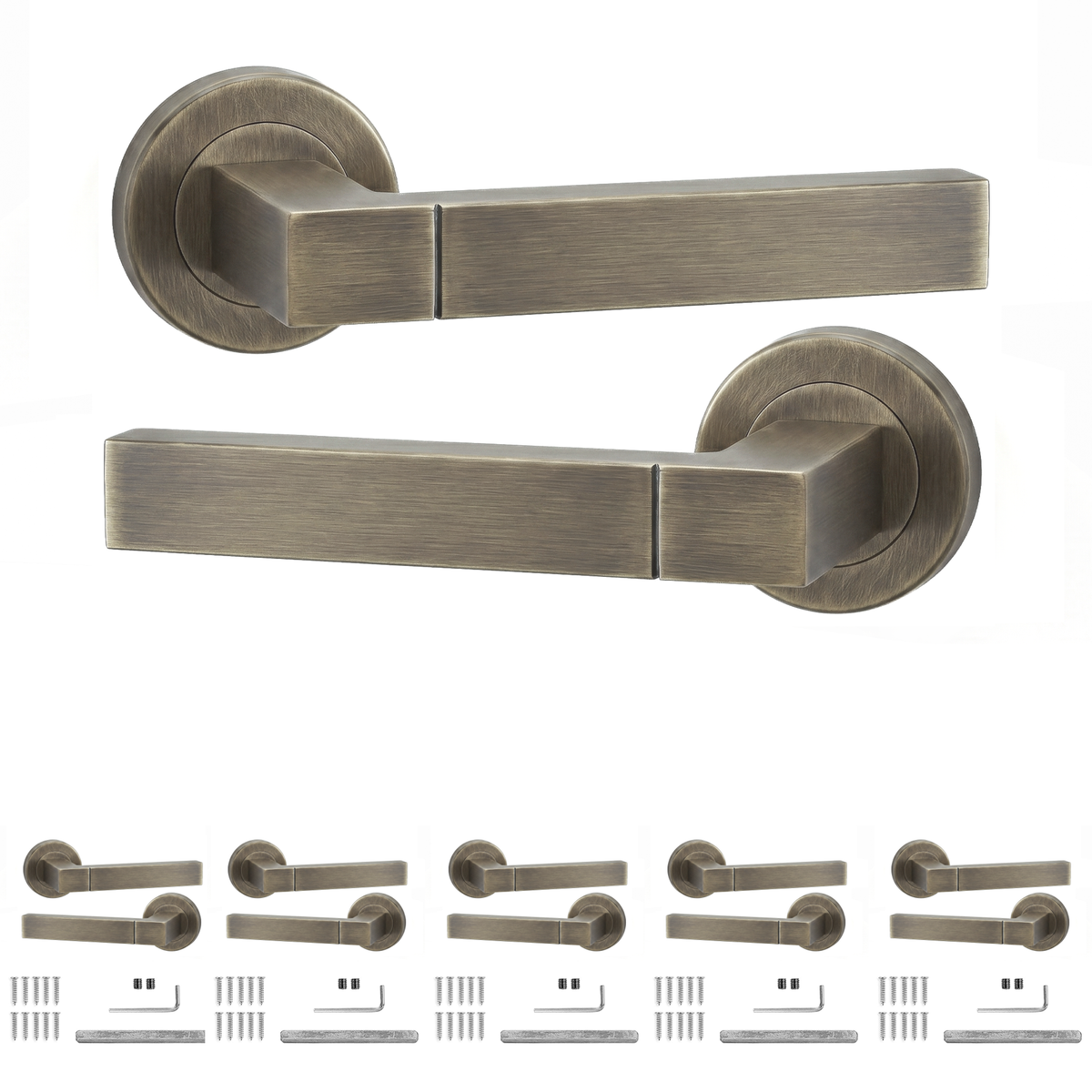 Lumina Antique Brass Door Lever Handles - Pack of 6 Pairs