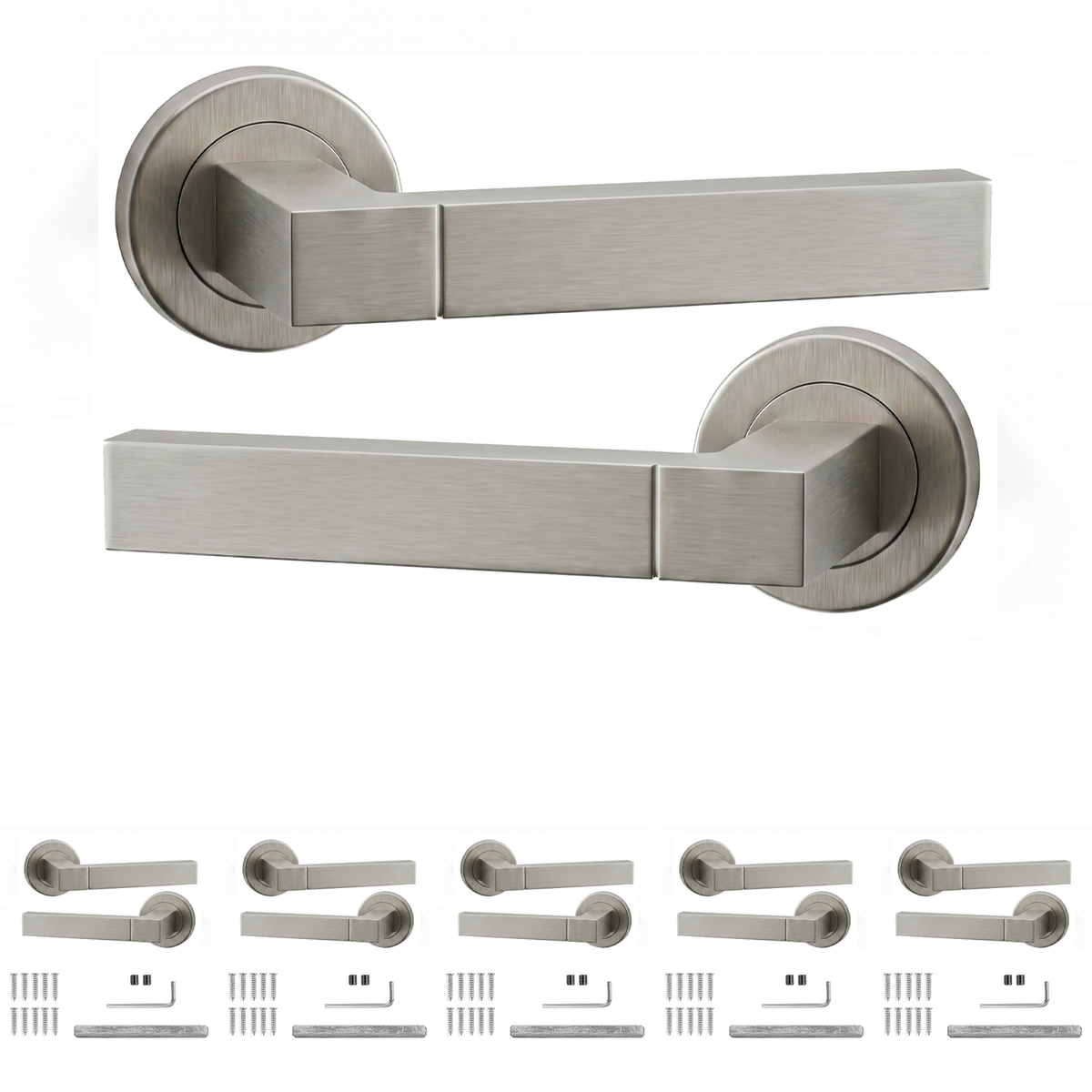 Lumina Satin Nickel Door Lever Handles - Pack of 6 Pairs