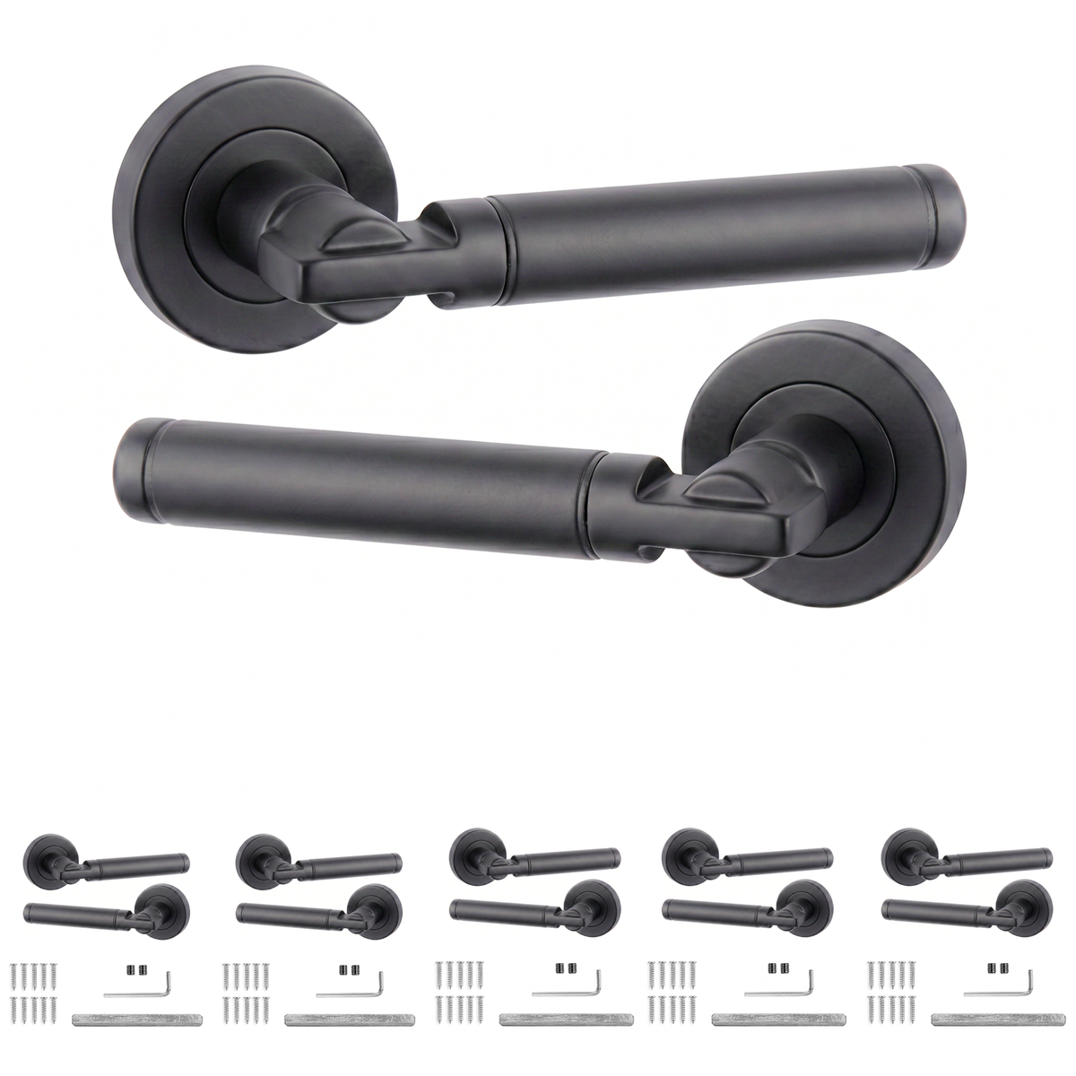 Enigma Matt Black Door Lever Handles - Pack of 6 Pairs