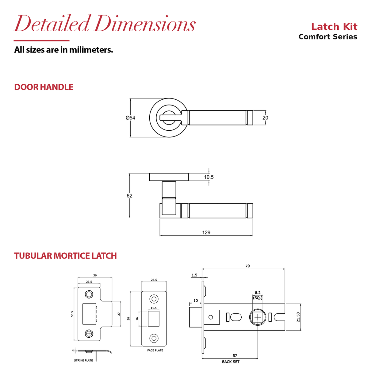 Enigma Duo Finish Passage Door Lever Handles – dimensions and measurements diagram