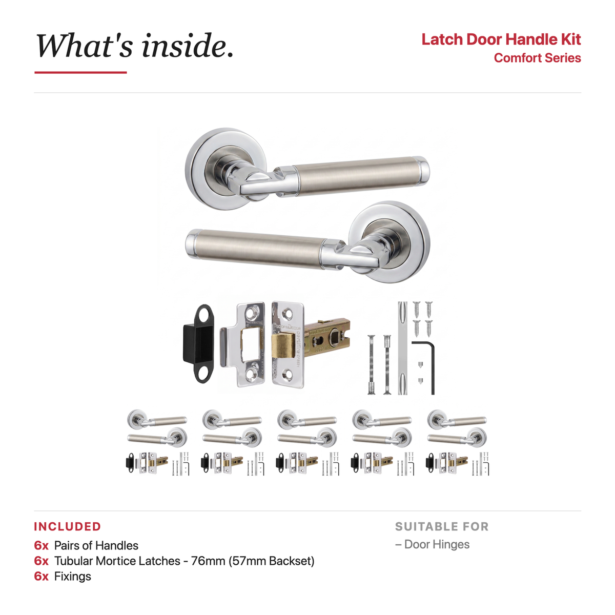 Enigma Duo Finish Passage Door Lever Handles – showing what's included in the box