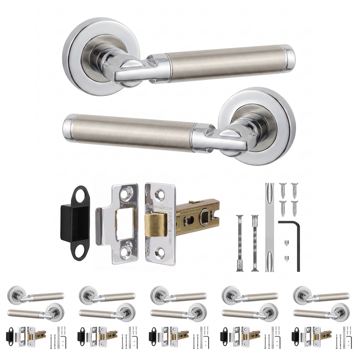 Enigma Duo Finish Passage Door Lever Handles - Latch Kit 64mm - Pack of 6