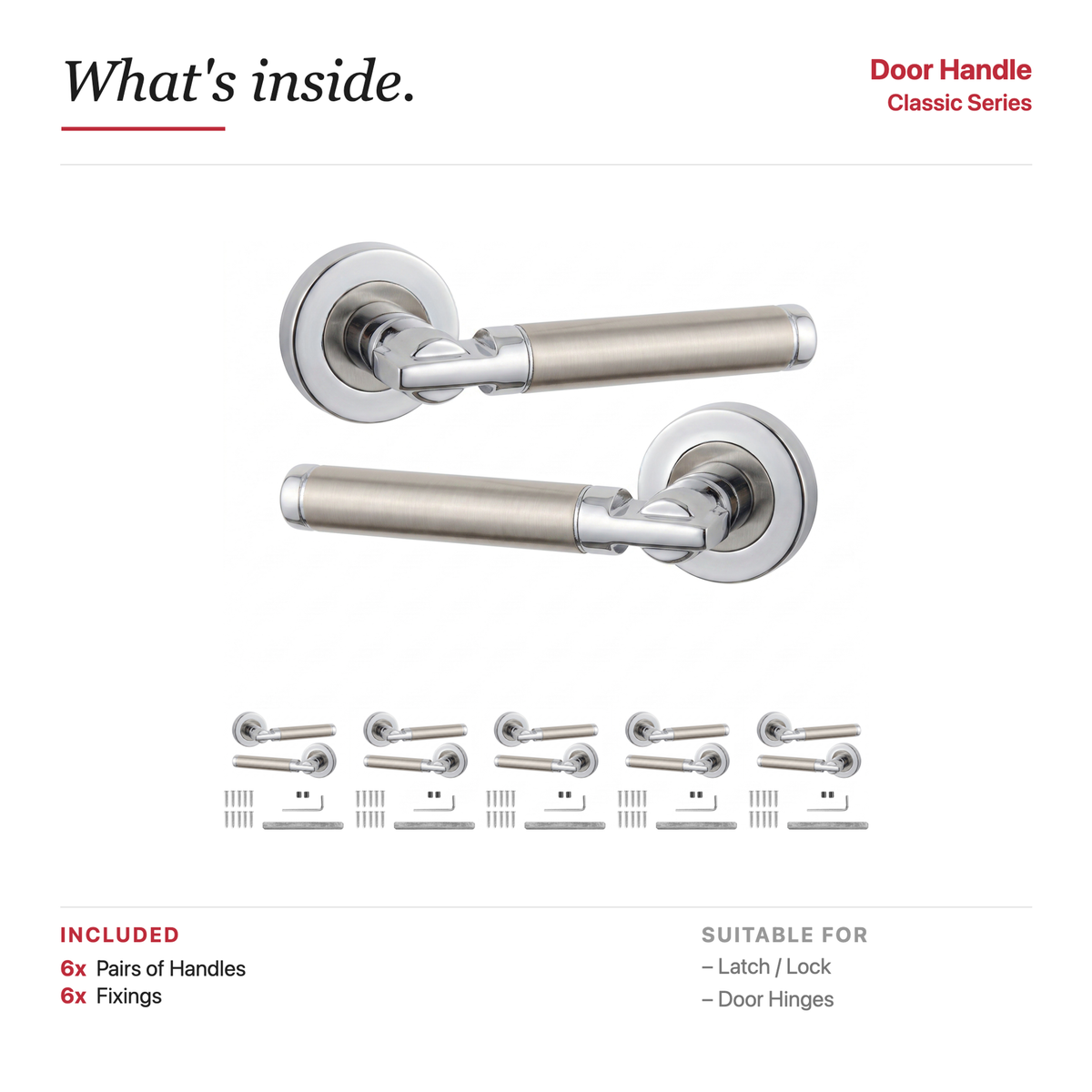 Enigma Duo Finish Door Lever Handles – showing what's included in the box