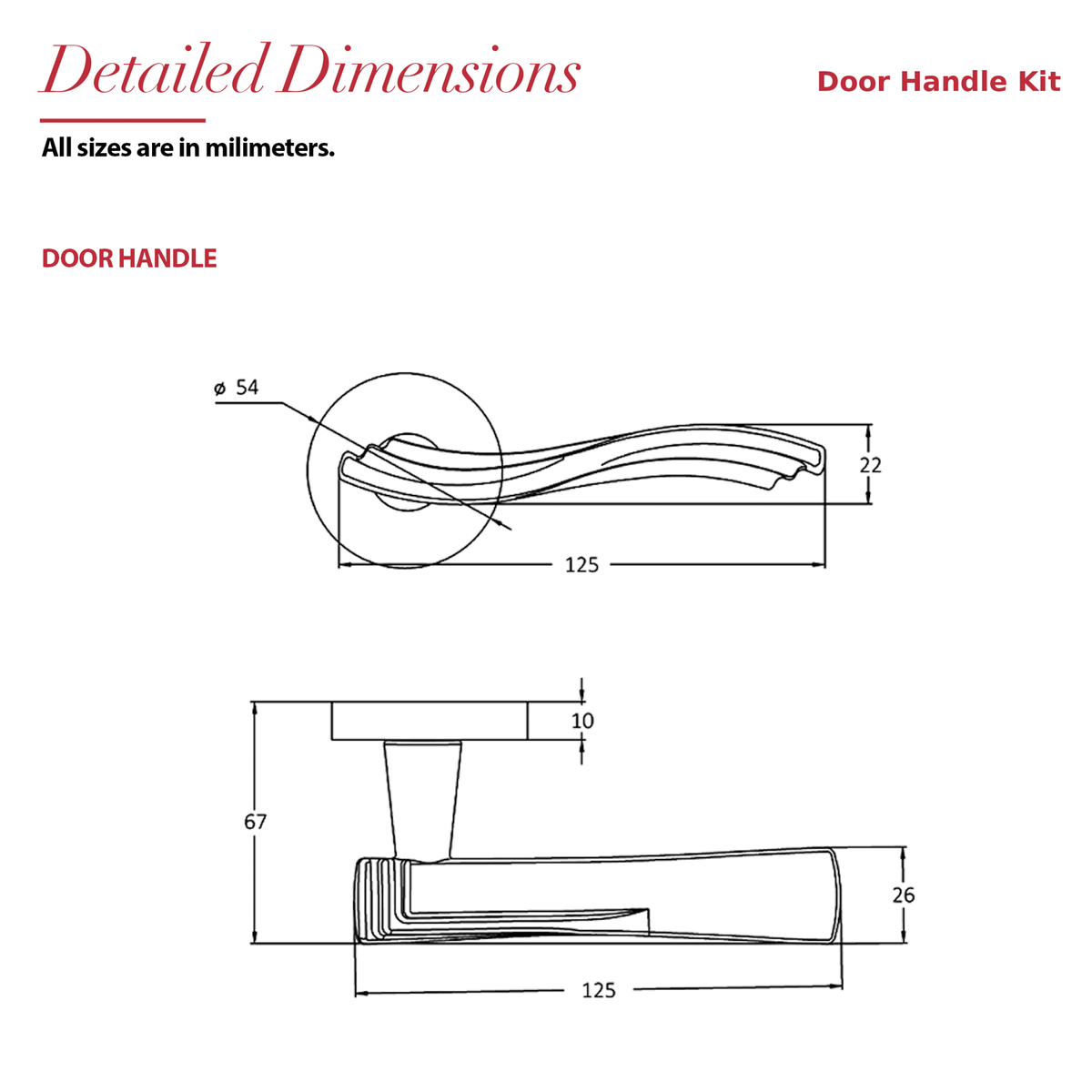 Solace Matt Black Door Lever Handles – dimensions and measurements diagram