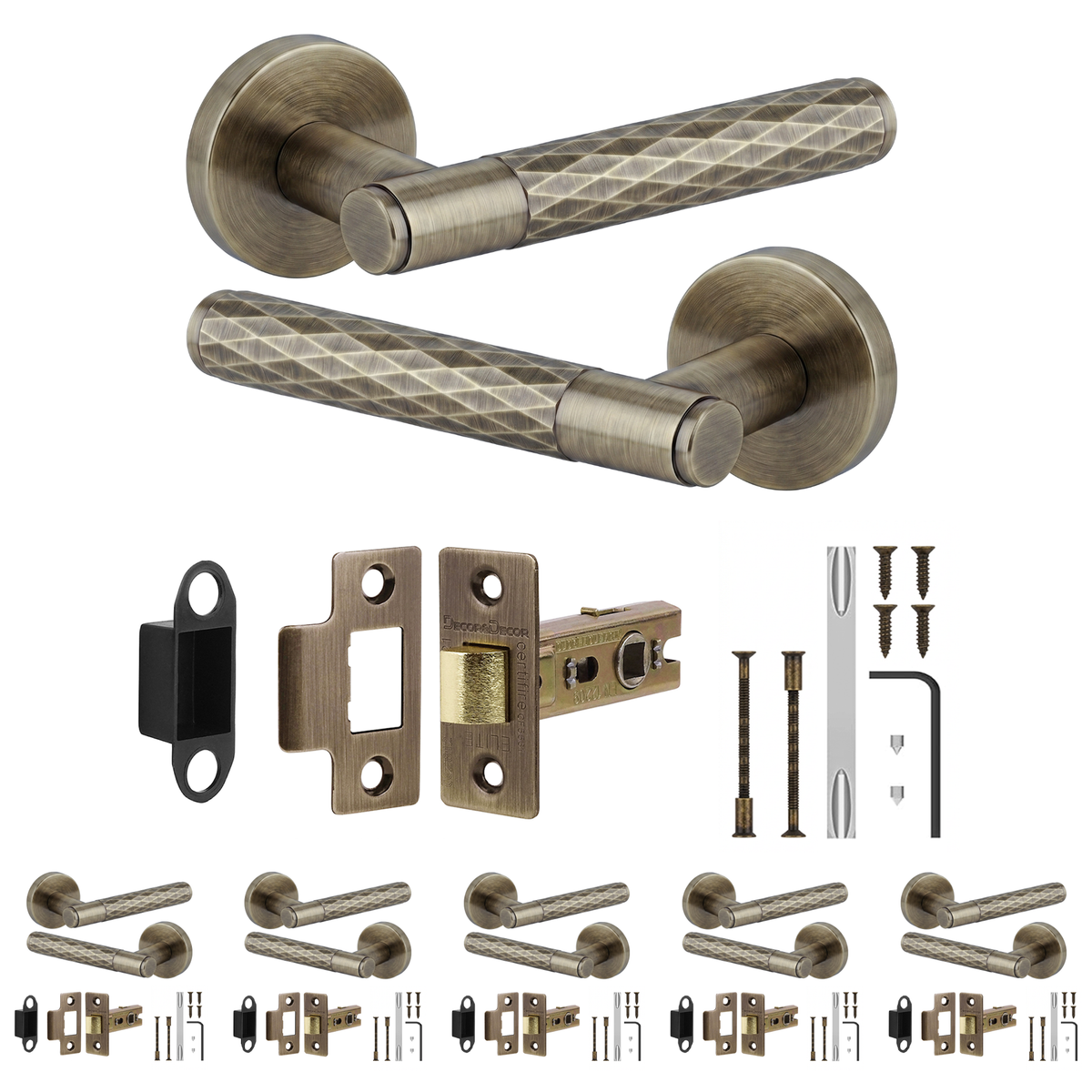 Tore Antique Brass Passage Door Lever Handles - Latch Kit 76mm - Pack of 6
