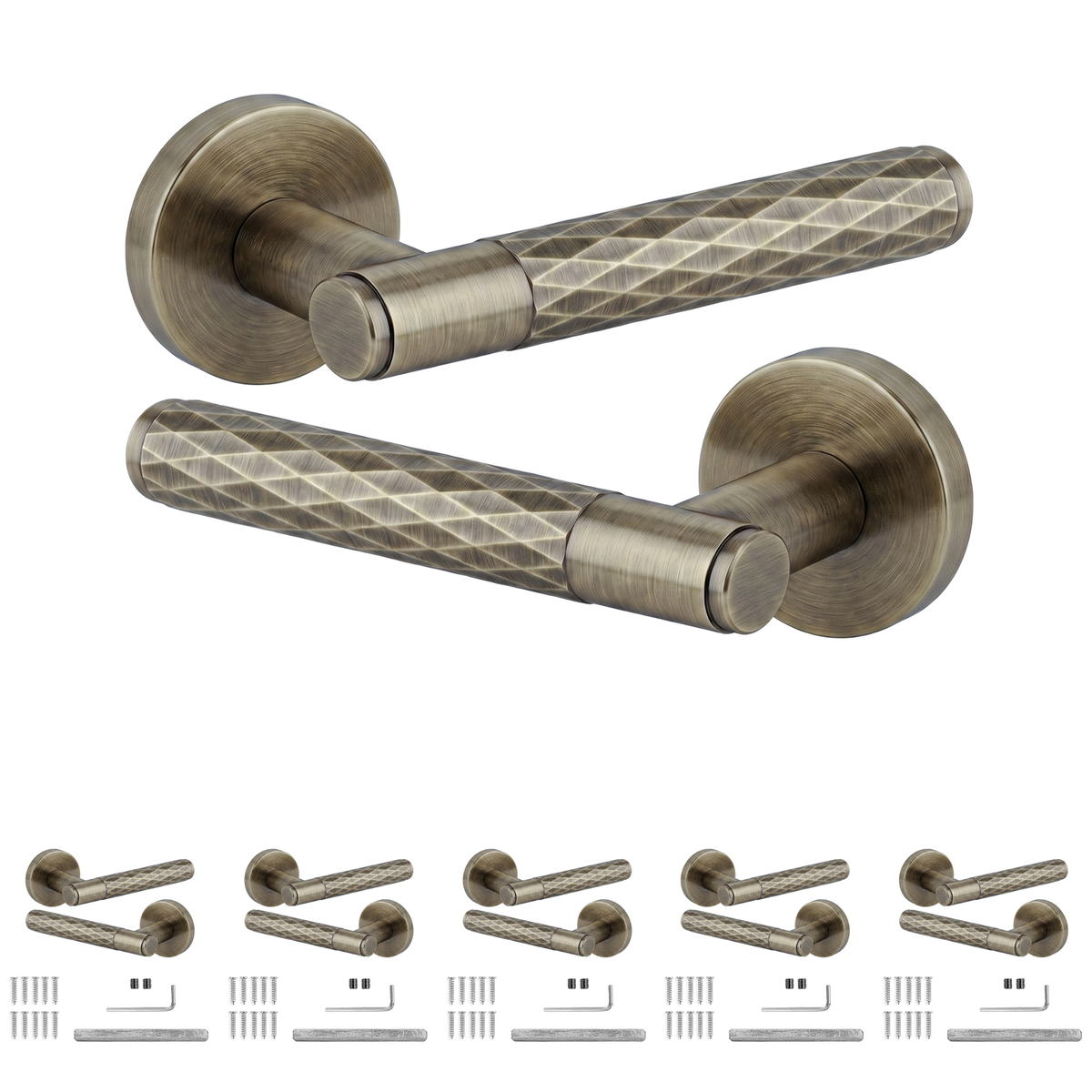 Tore Antique Brass Door Lever Handles - Pack of 6 Pairs