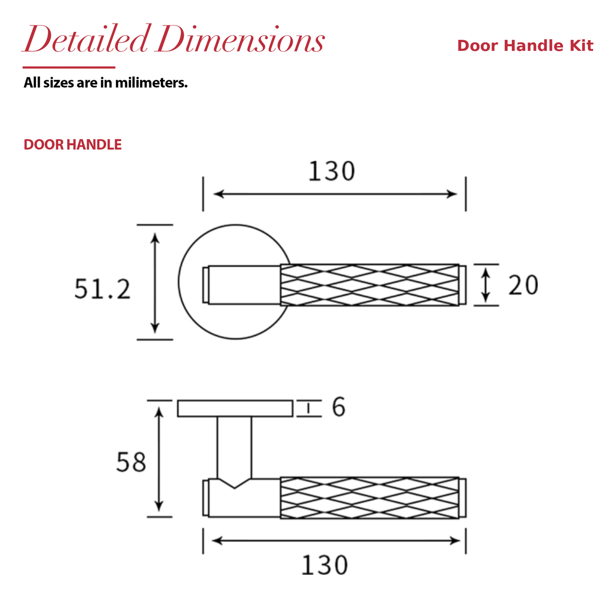 Tore Matt Black Door Lever Handles – dimensions and measurements diagram