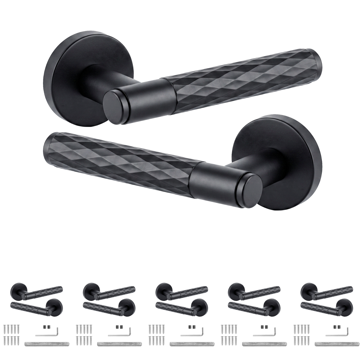 Tore Matt Black Door Lever Handles - Pack of 6 Pairs