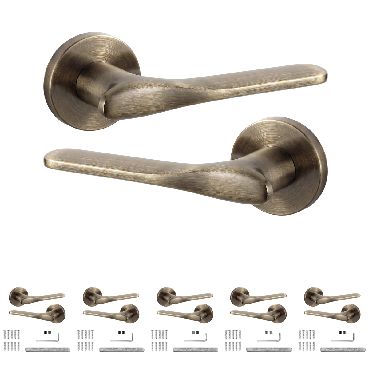 Verita Antique Brass Door Lever Handles - Pack of 6 Pairs