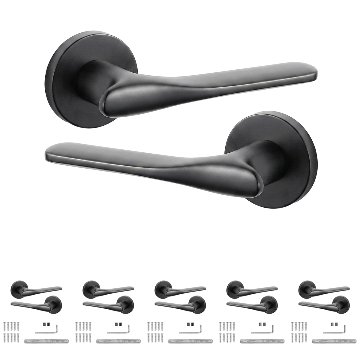 Verita Matt Black Door Lever Handles - Pack of 6 Pairs