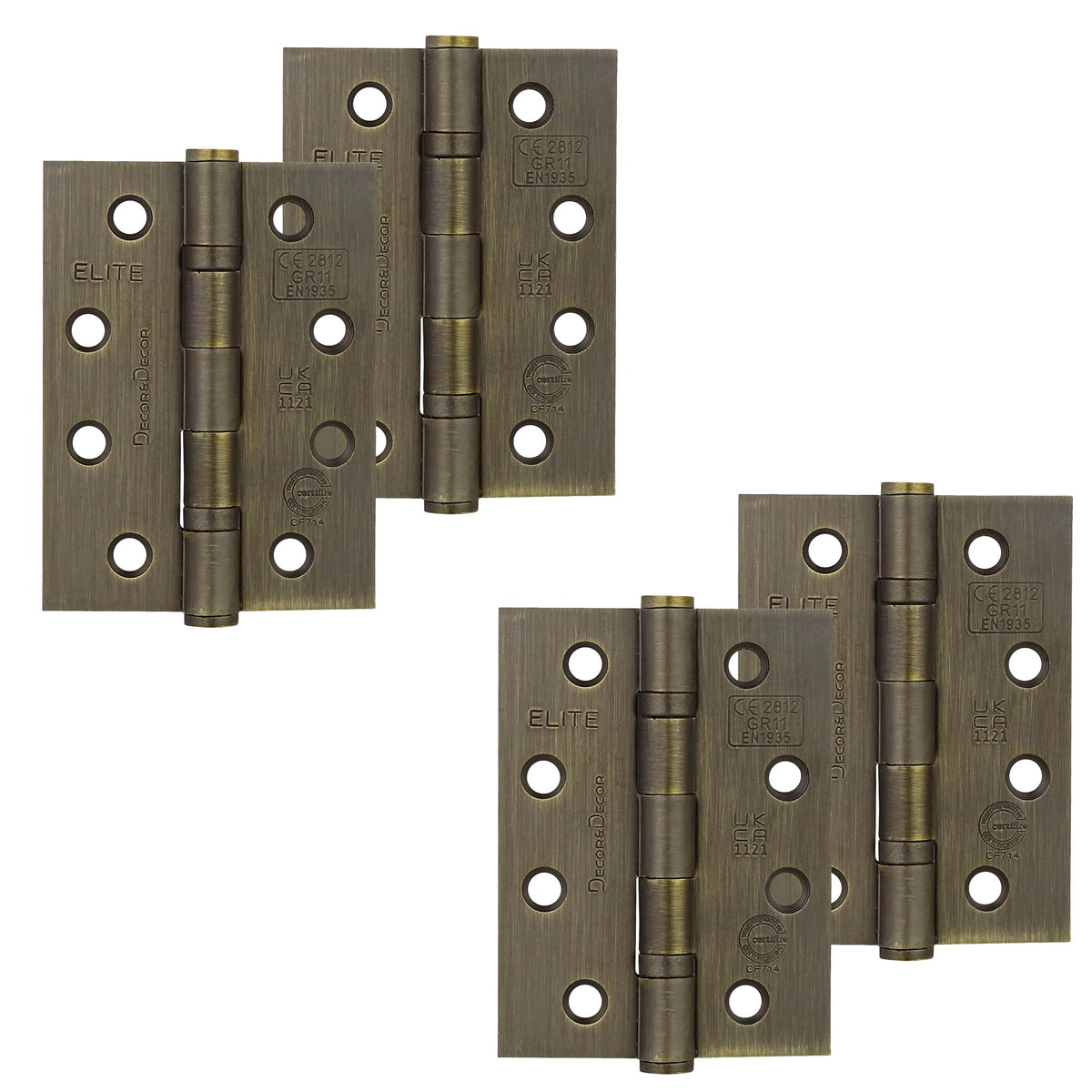 Ball Bearing Fire Rated Door Hinges - 102mm - Antique Brass - 2 Pairs