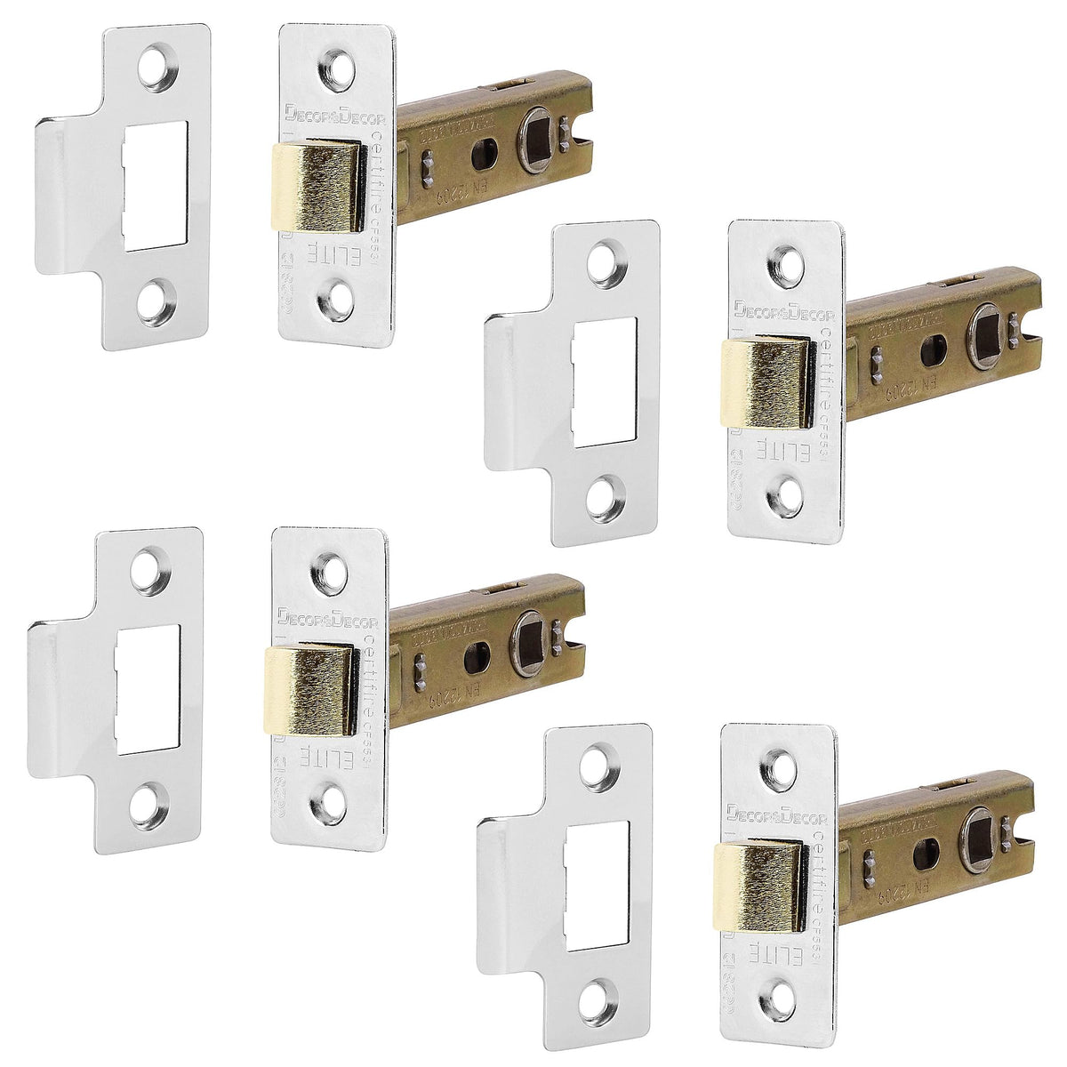 Fire Rated Tubular Mortice Latch - 76mm - Polished Chrome - 4 Pack