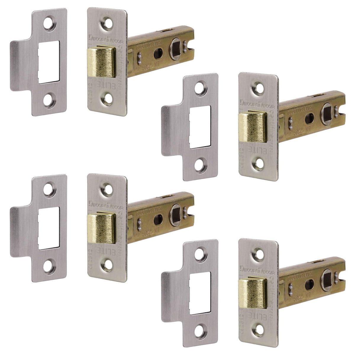 Fire Rated Tubular Mortice Latch - 64mm - Satin Nickel - 4 Pack