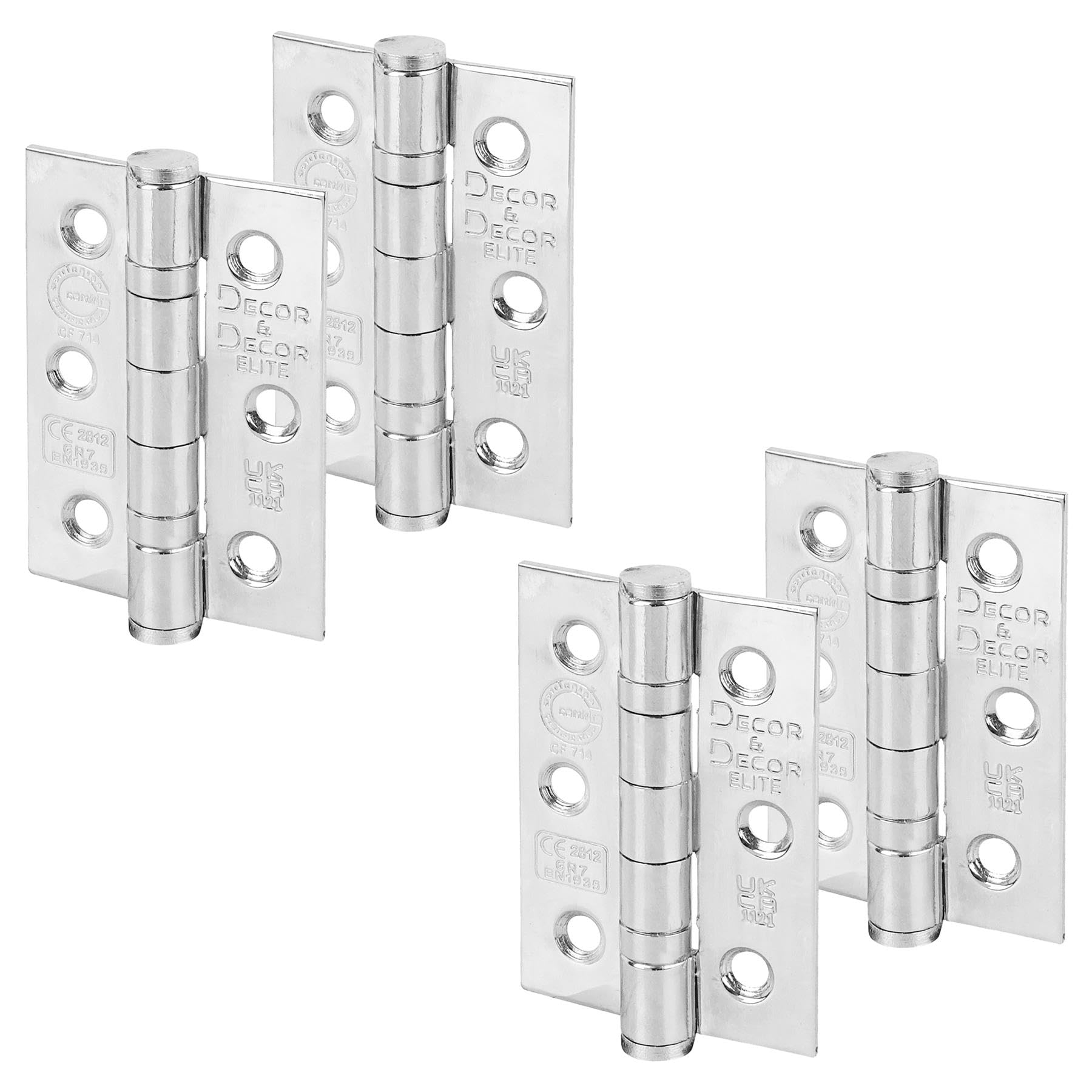 Ball Bearing Fire Rated Door Hinges - 76mm - Polished Chrome - 2 Pairs - Decor And Decor