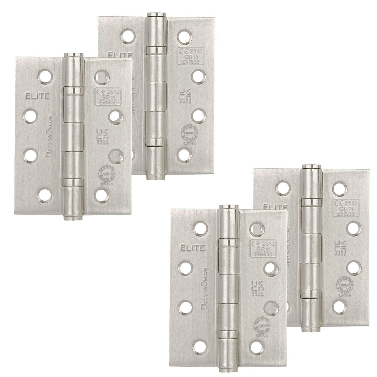Ball Bearing Fire Rated Door Hinges - 102mm - Satin Nickel - 2 Pairs
