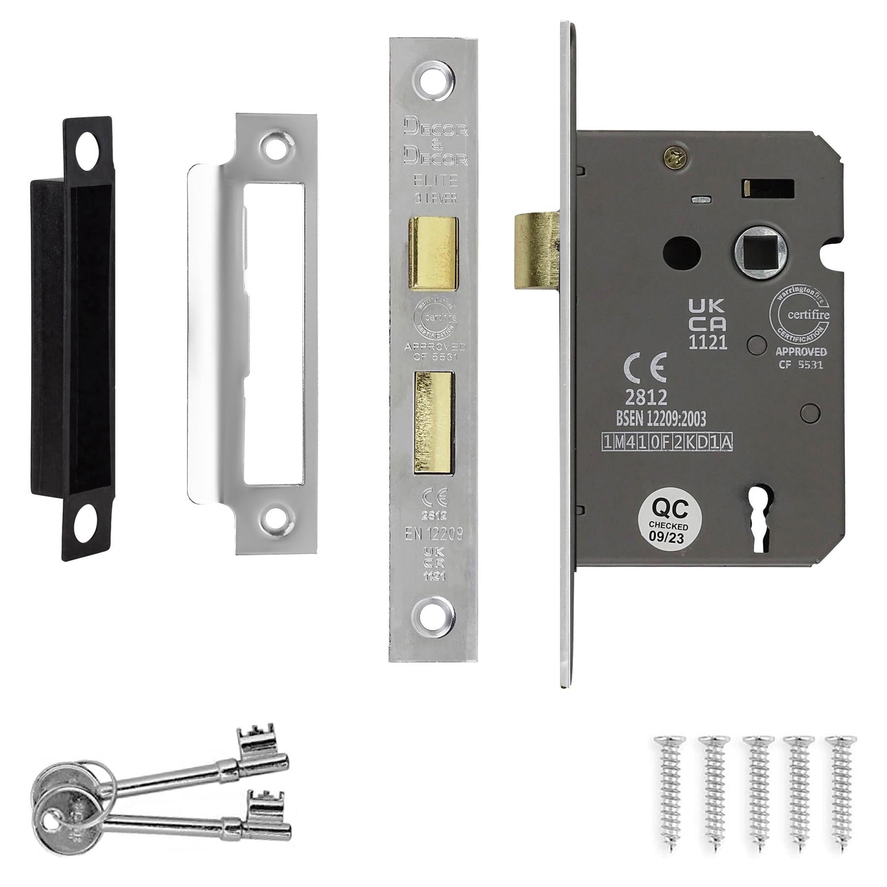 Fire Rated Sash Mortice Lock - 64mm - Polished Chrome - Sash Mortice Lock | Decoranddecor