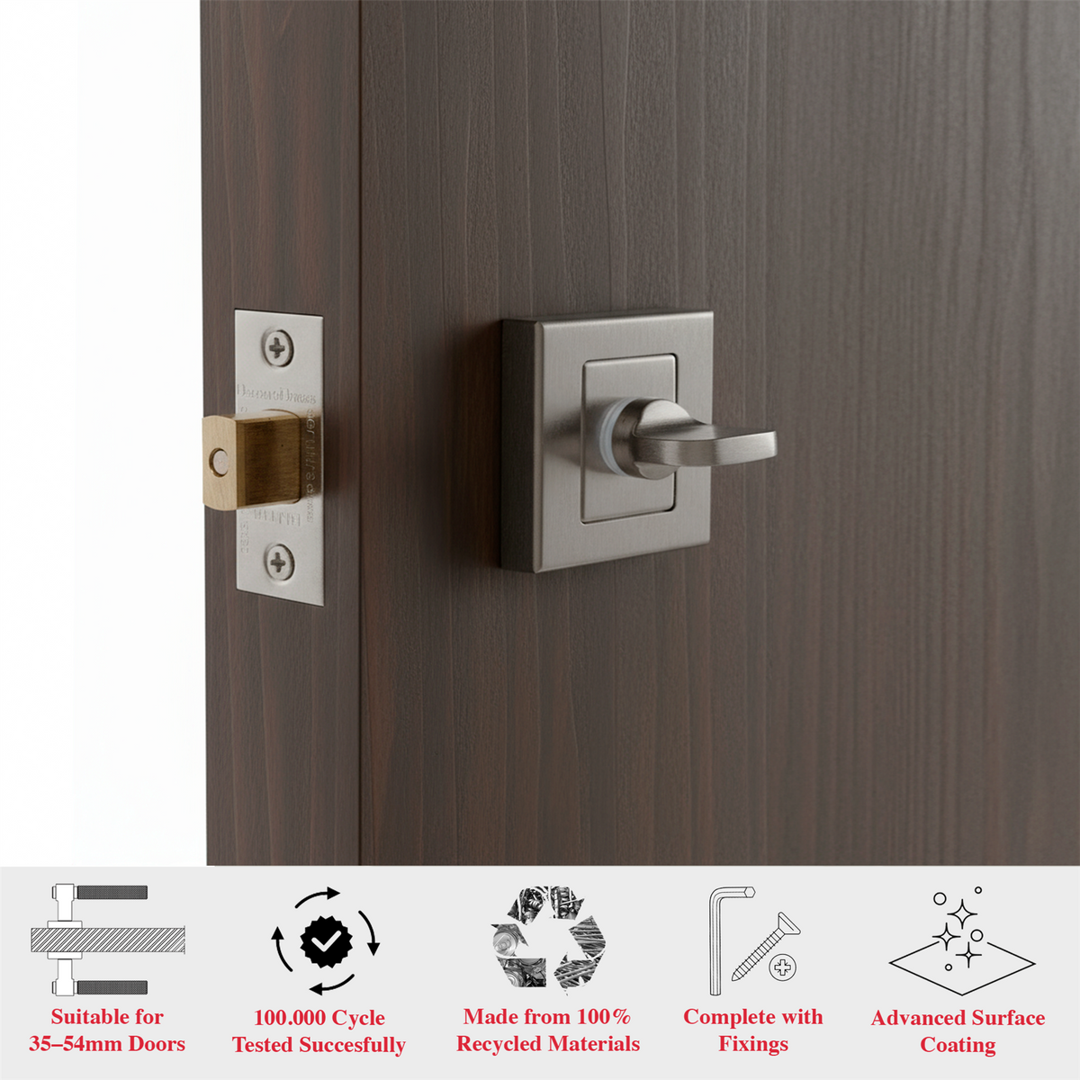 Fire Rated Tubular Mortice Deadbolt and Square Bathroom Turn And Release Thumbturn - Satin Nickel – view 4