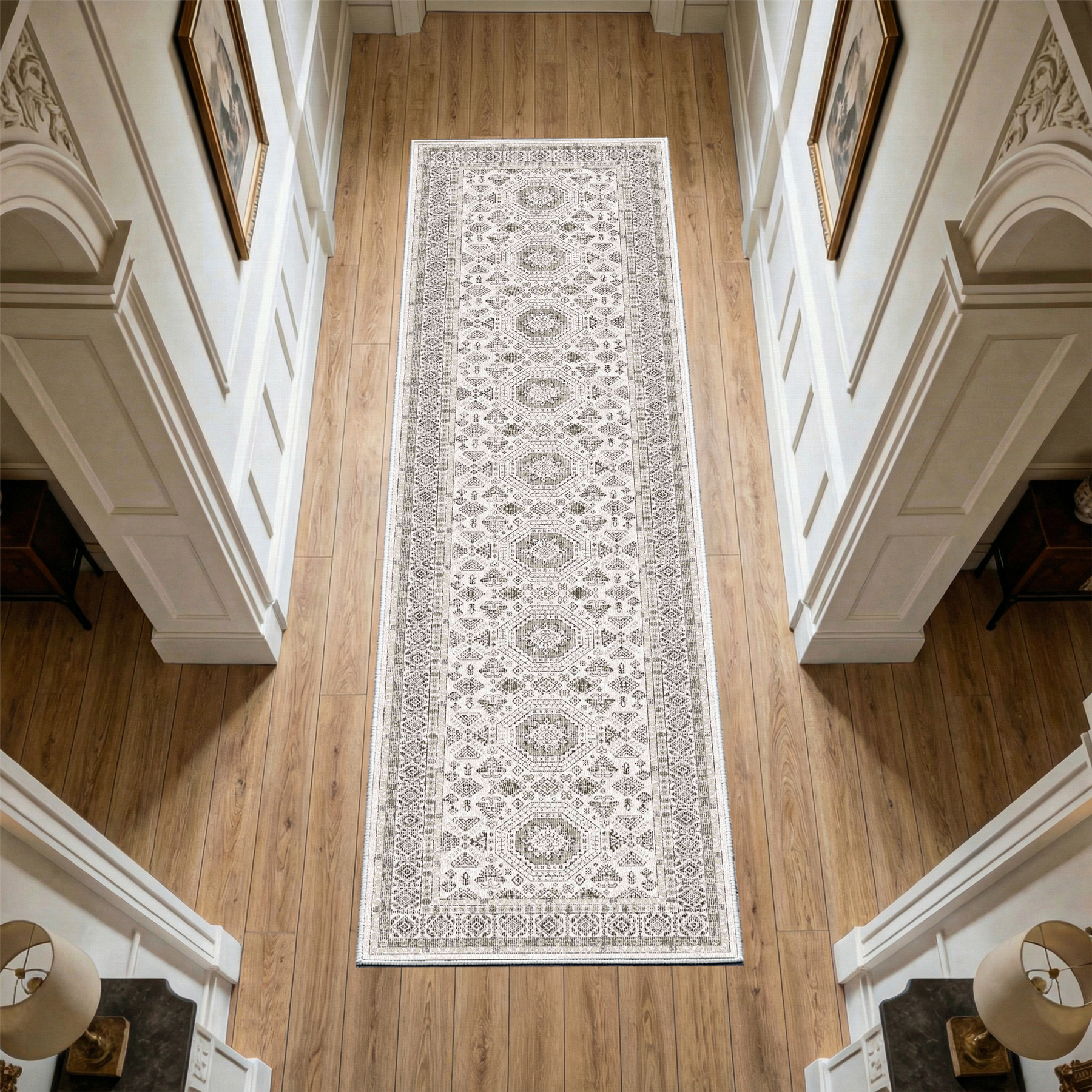 Vassia - Monochrome Washable Runner Hallway Rug - 80x300cm