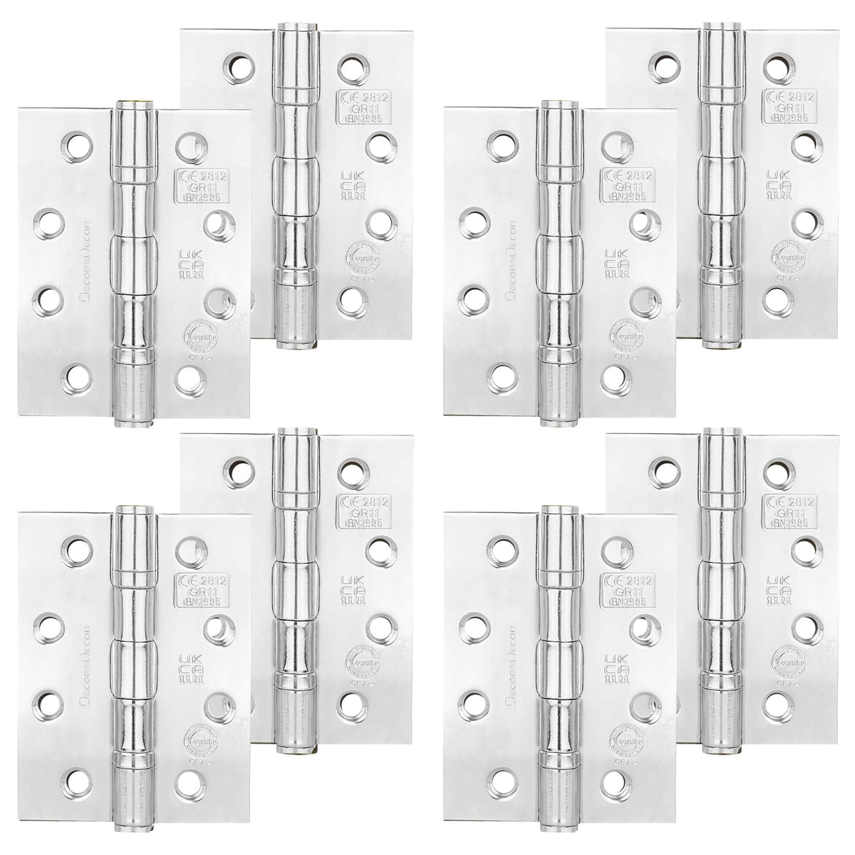 Ball Bearing Fire Rated Door Hinges - 102mm - Polished Chrome - 4 Pairs