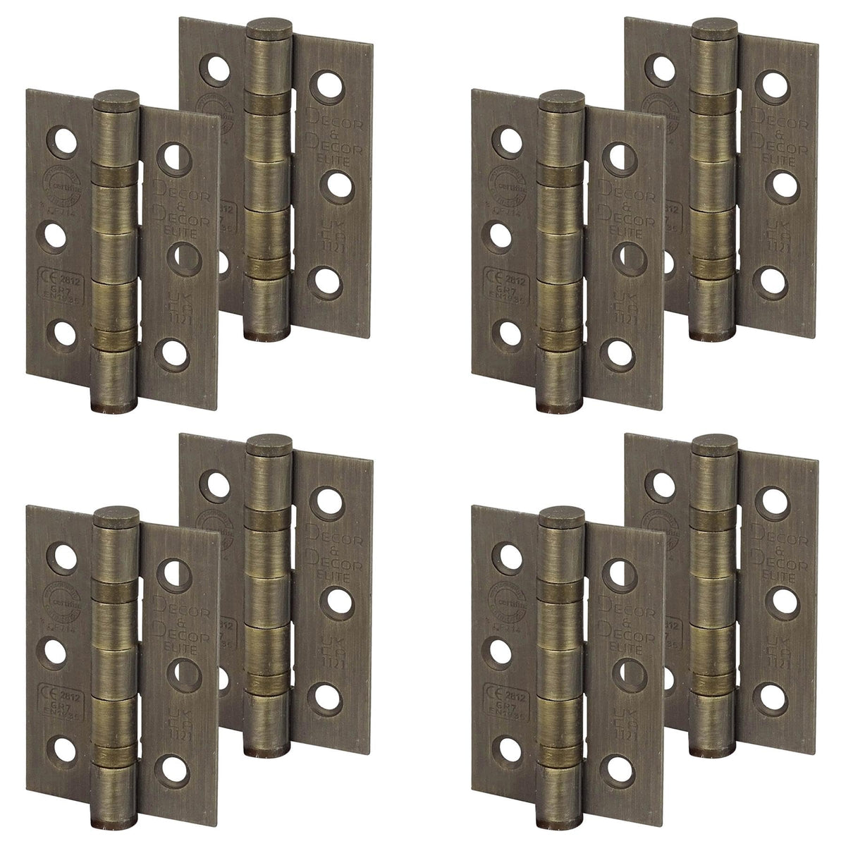 Ball Bearing Fire Rated Door Hinges - 3inch / 76mm - Antique Brass - 4 Pairs