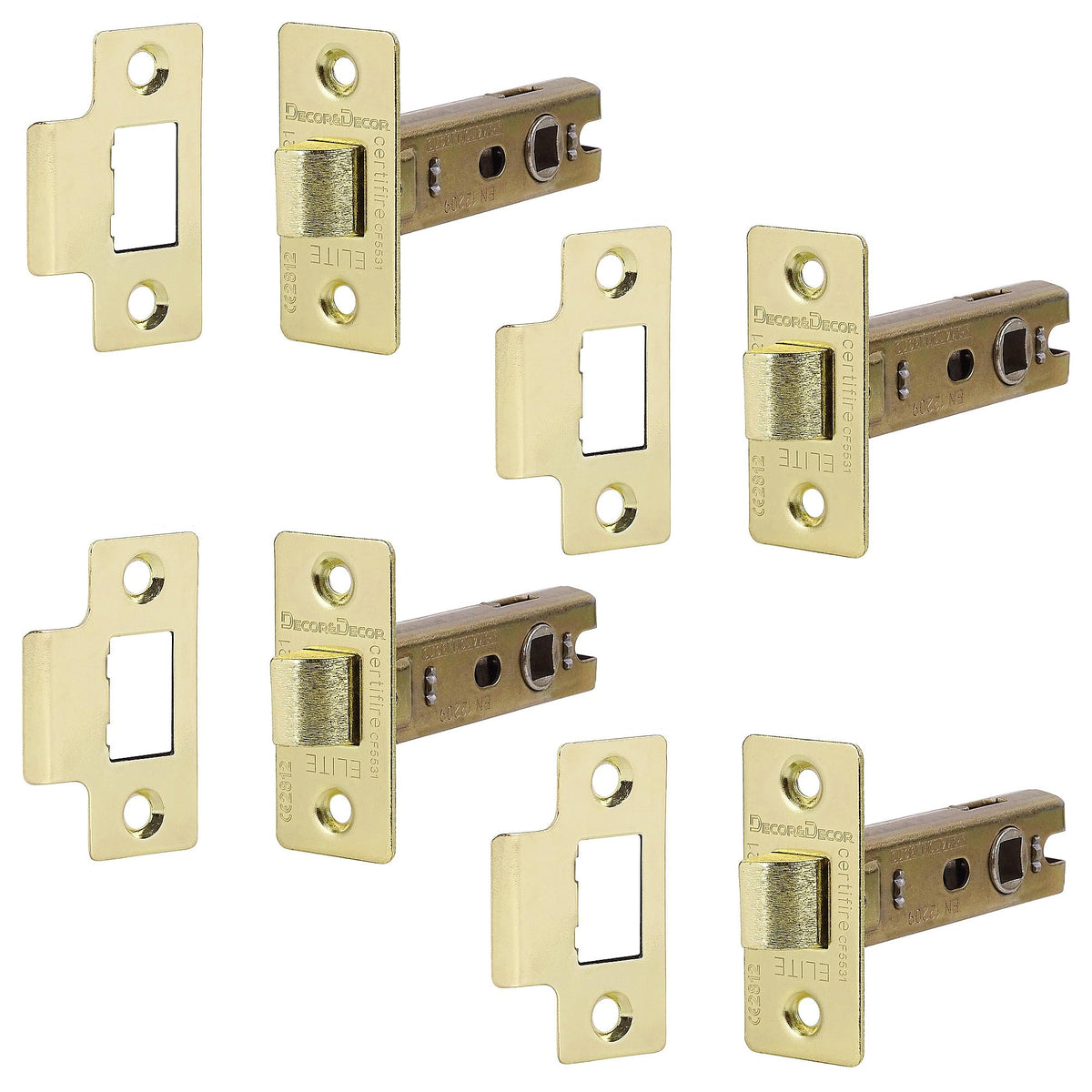 Fire Rated Tubular Mortice Latch - 64mm - Polished Brass - 4 Pack