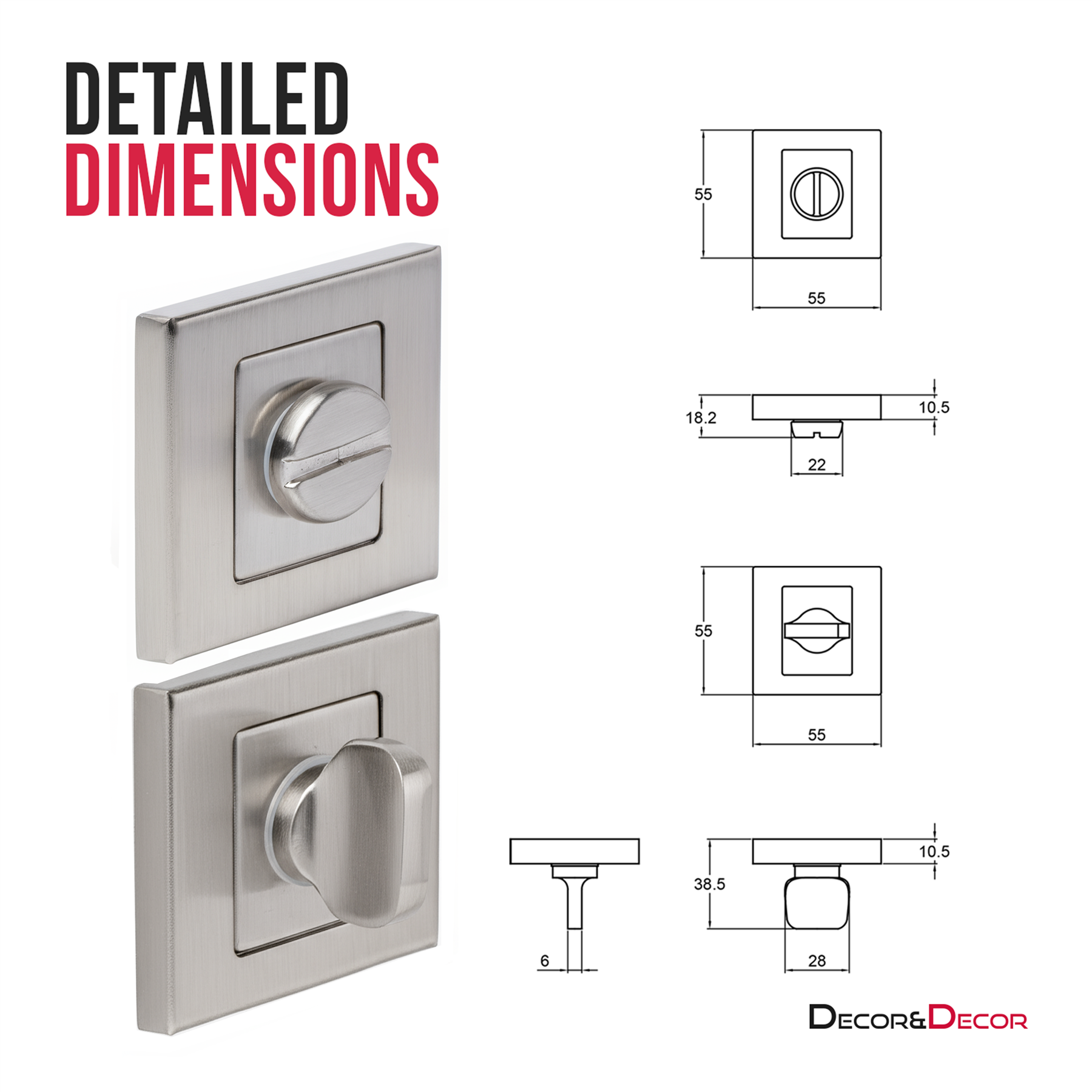 Fire Rated Tubular Mortice Deadbolt and Square Bathroom Turn And Release Thumbturn - Satin Nickel - Wc Thumb Turn | Decoranddecor