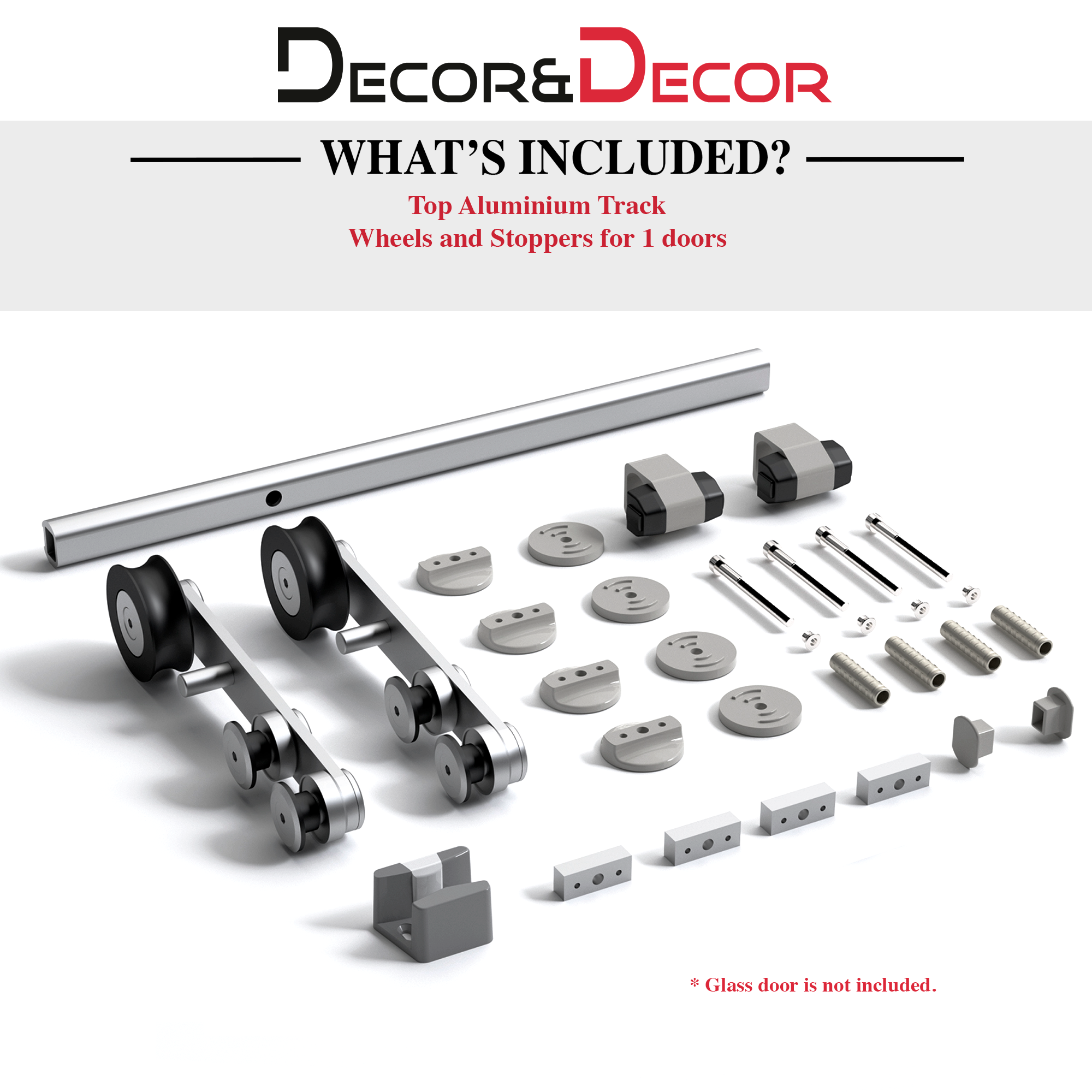 High Quality 1700mm / 2000mm Silver Sliding Glass Door Track System - Hardware | Decoranddecor