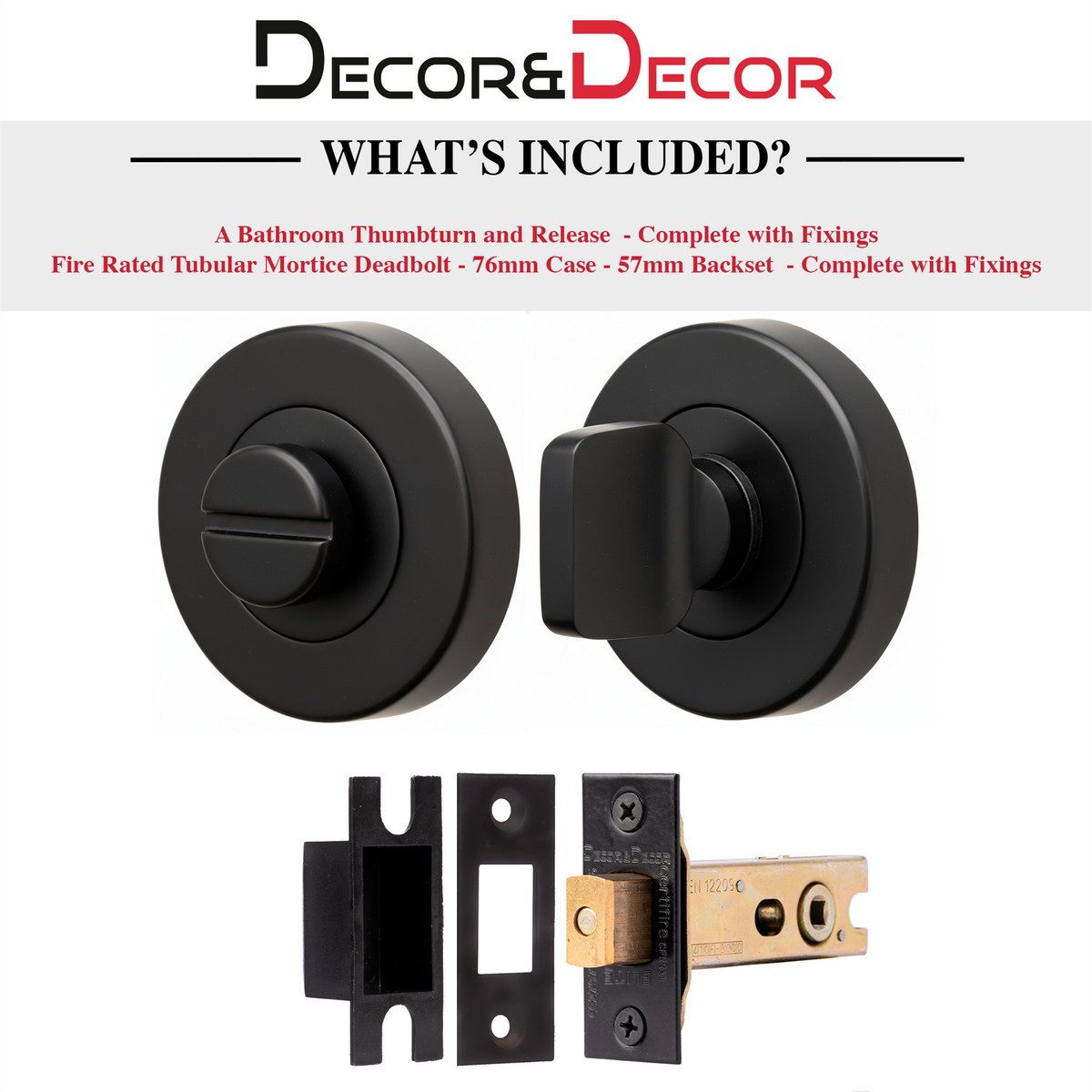 Fire Rated Tubular Mortice Deadbolt and Bathroom Turn And Release Thumbturn - Matt Black – view 7