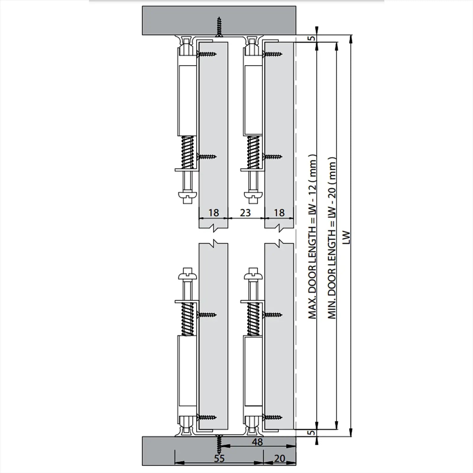 C-Slide Cabinet Sliding Door Runner Kit - 2 Door - 1800mm Track - Decor And Decor