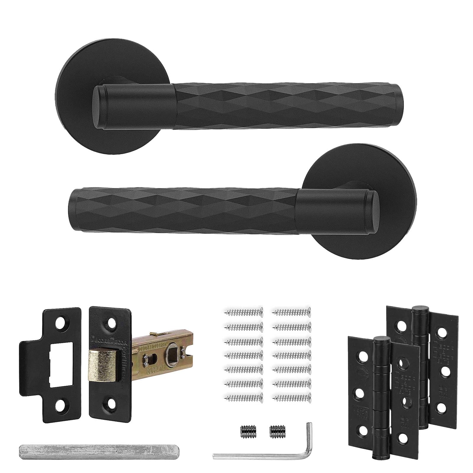 Tore Matt Black Passage Door Handles - Latch and Hinge Set