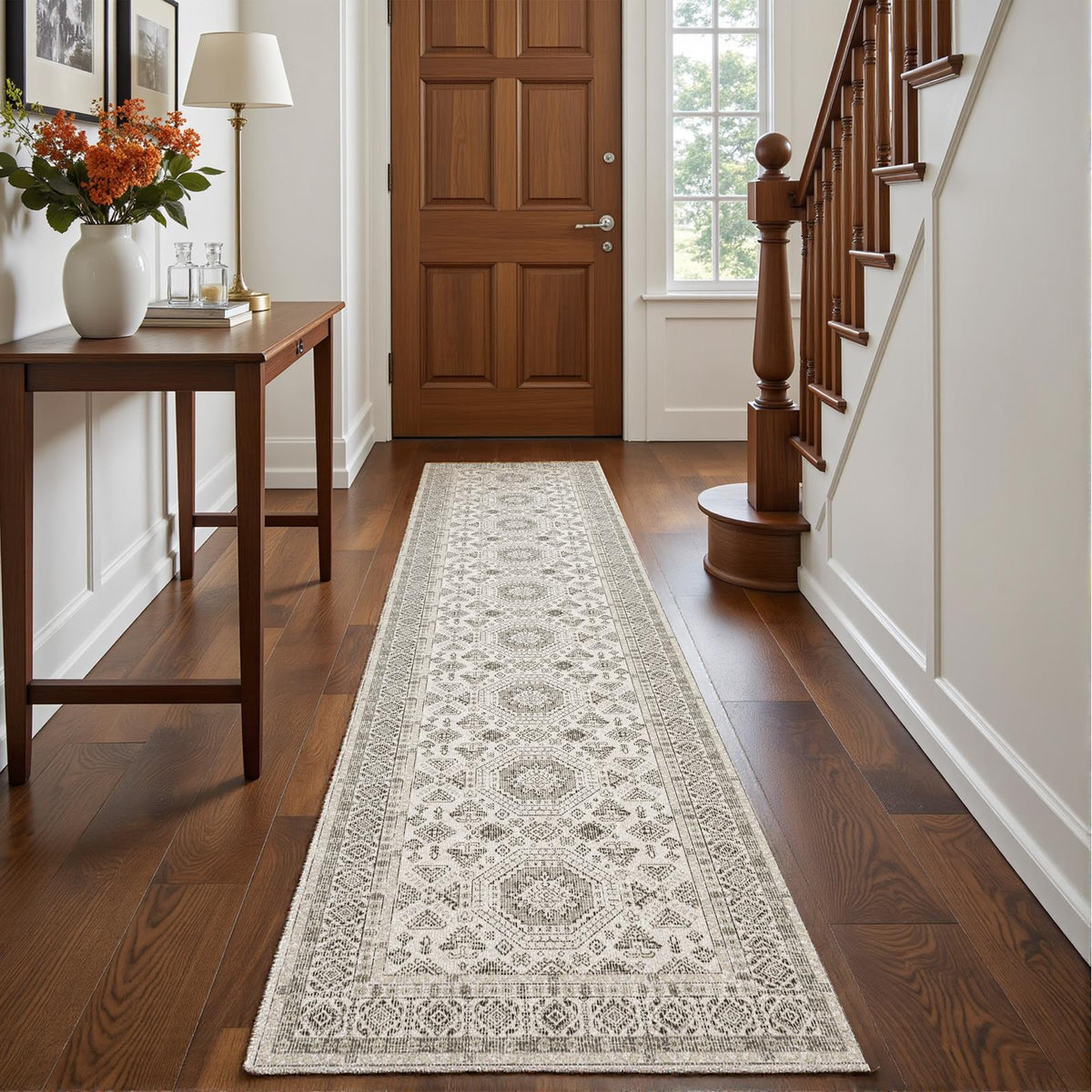 Vassia - Monochrome Washable Runner Hallway Rug - 60x240cm