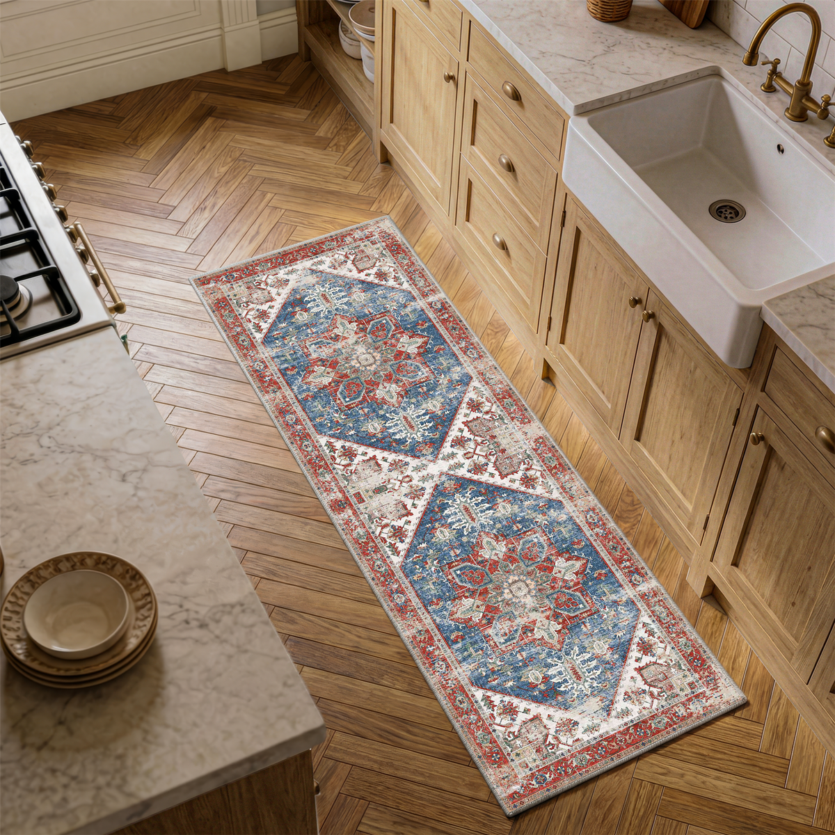Mirela - Distressed Washable Kitchen Rug - 60x180cm