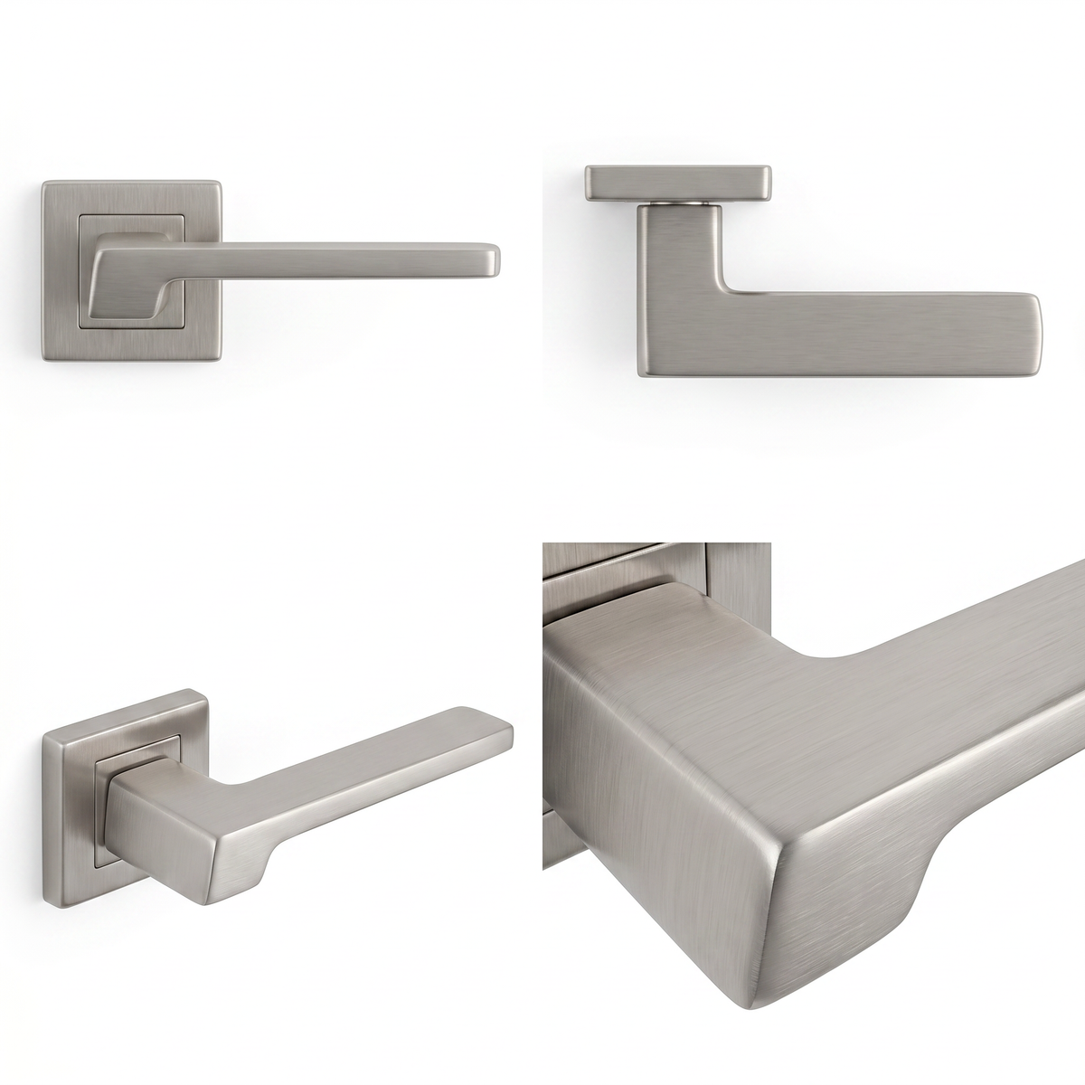Spectra Satin Nickel Passage Door Lever Handles – shown from multiple angles
