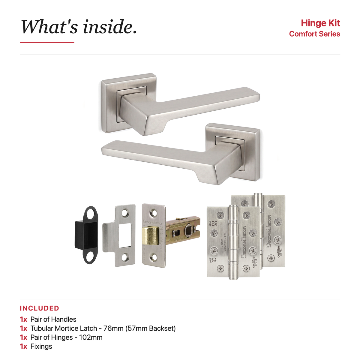 Spectra Satin Nickel Passage Door Lever Handles – showing what's included in the box
