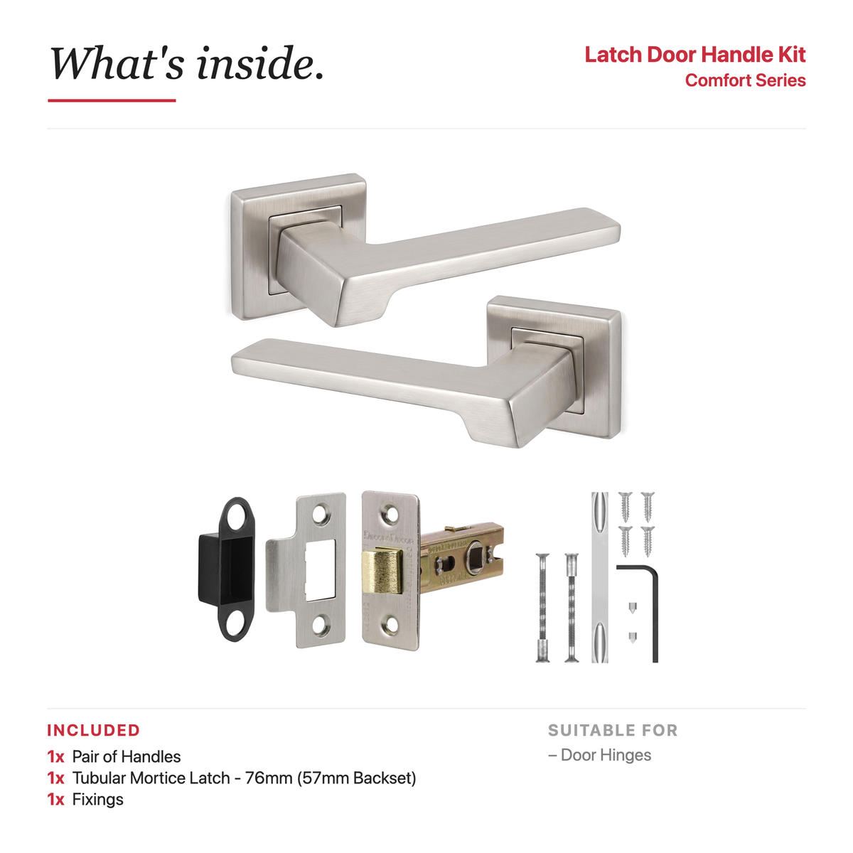 Spectra Satin Nickel Passage Door Lever Handles – showing what's included in the box