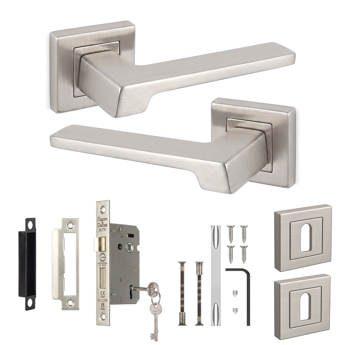 Spectra Satin Nickel Privacy Door Lever Handles - Sash Lock Kit 76mm